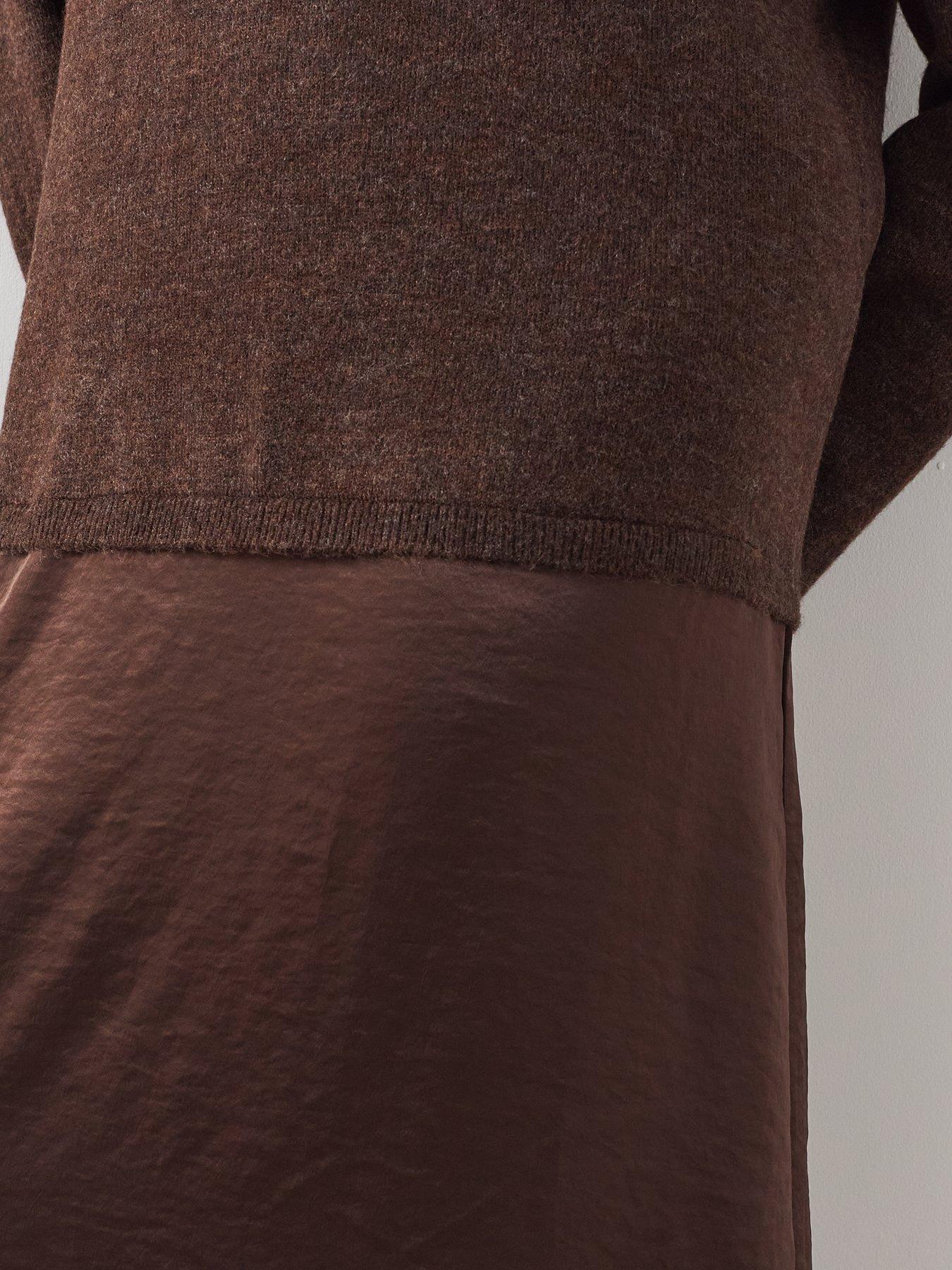 Image 5 of 6 of The Very Collection Curve 2 In 1 Satin Skirt Midi Dress - Brown