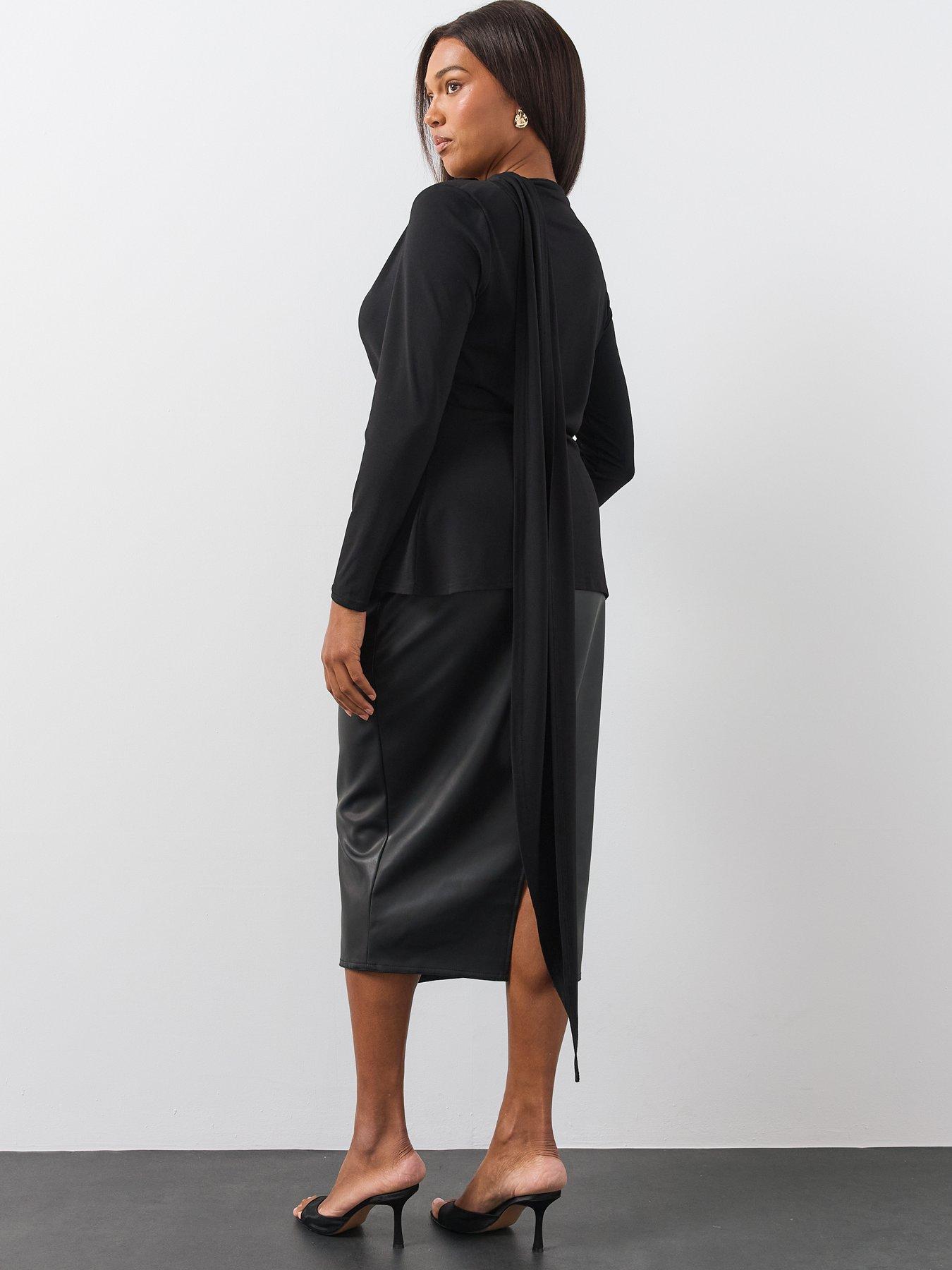 Image 2 of 6 of The Very Collection Womens Curve Scarf Neck Ruched Stretch Blouse - Black