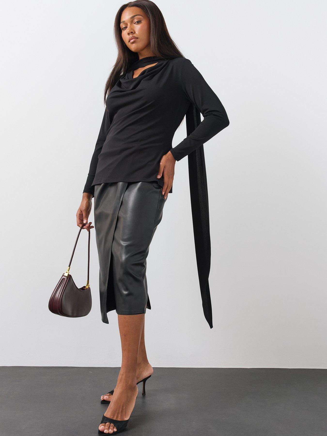Image 3 of 6 of The Very Collection Womens Curve Scarf Neck Ruched Stretch Blouse - Black