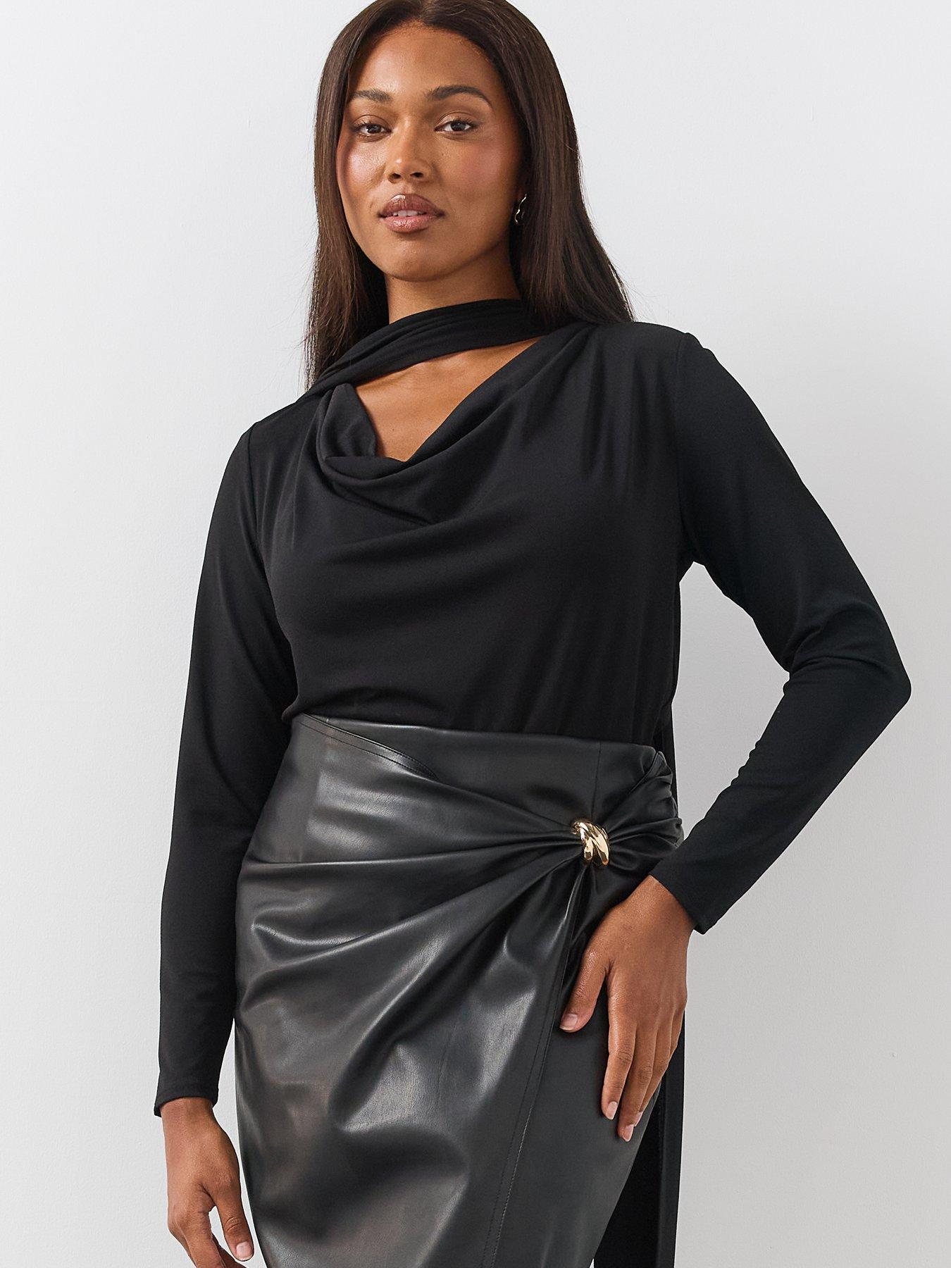 Image 4 of 6 of The Very Collection Womens Curve Scarf Neck Ruched Stretch Blouse - Black