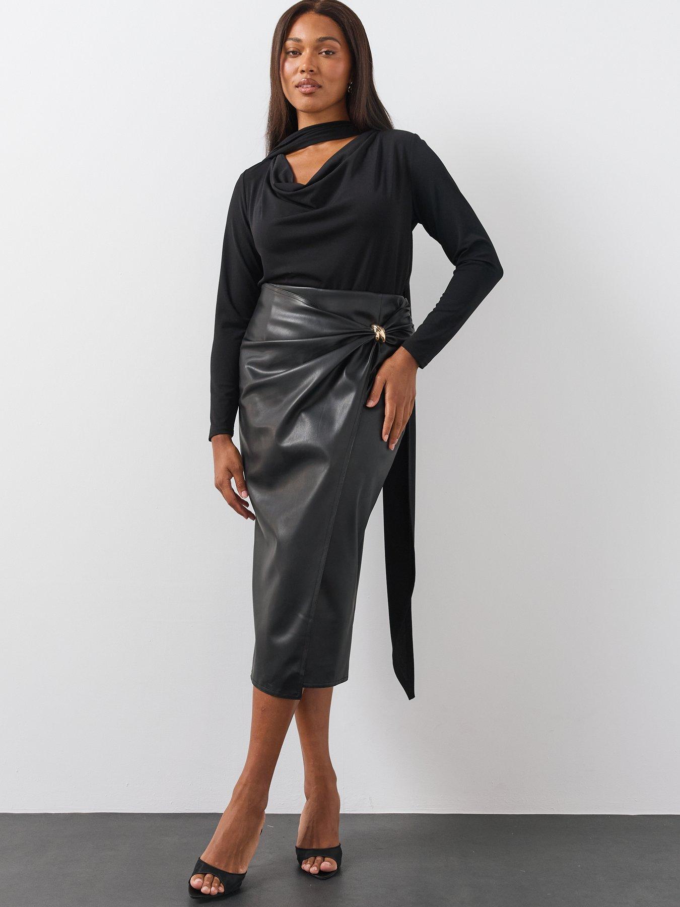 Image 5 of 6 of The Very Collection Womens Curve Scarf Neck Ruched Stretch Blouse - Black