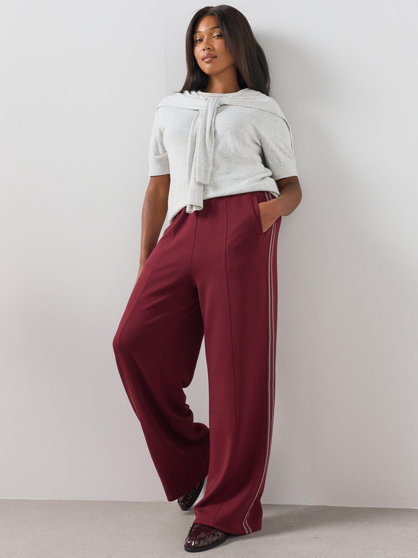 The Very Collection Curve Side Stripe Wide Leg Trouser - Burgundy