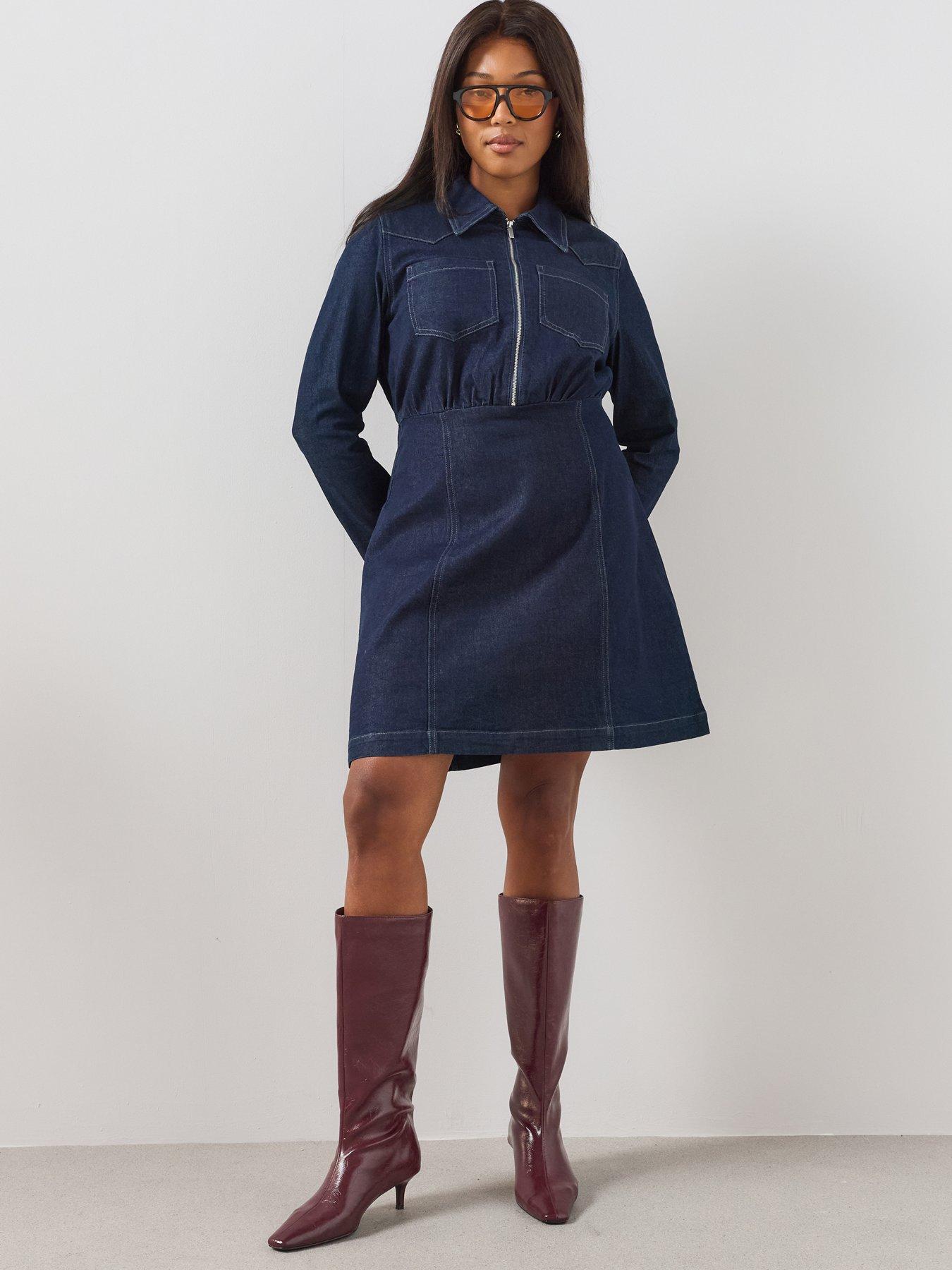 The Very Collection Curve Zip Denim Mini Dress - Blue