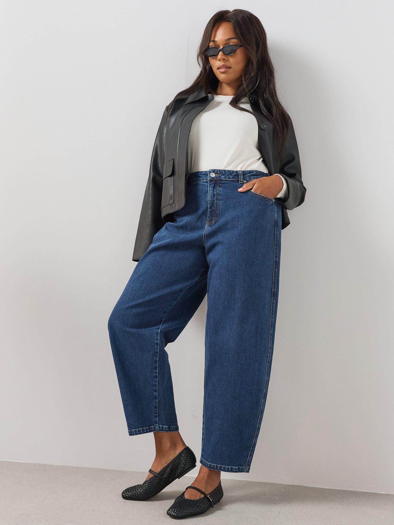The Very Collection Curve High Waisted Barrel Leg Jean - Mid Wash
