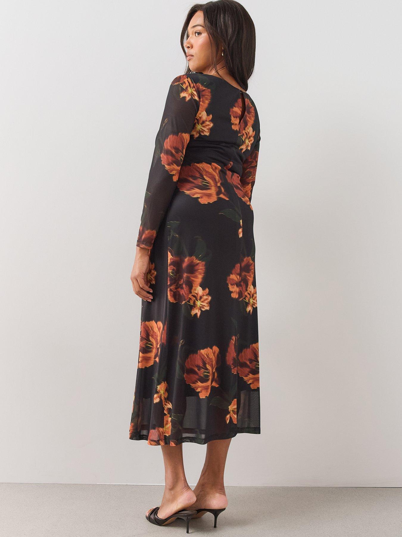 Image 2 of 6 of The Very Collection Womens Curve Printed Ruched Stretch Mesh Midi Dress - Print