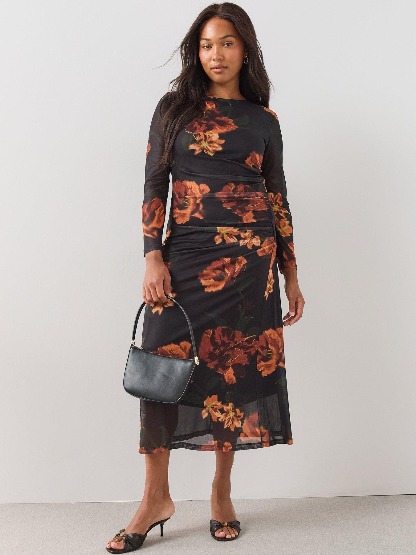 Image 6 of 6 of The Very Collection Womens Curve Printed Ruched Stretch Mesh Midi Dress - Print