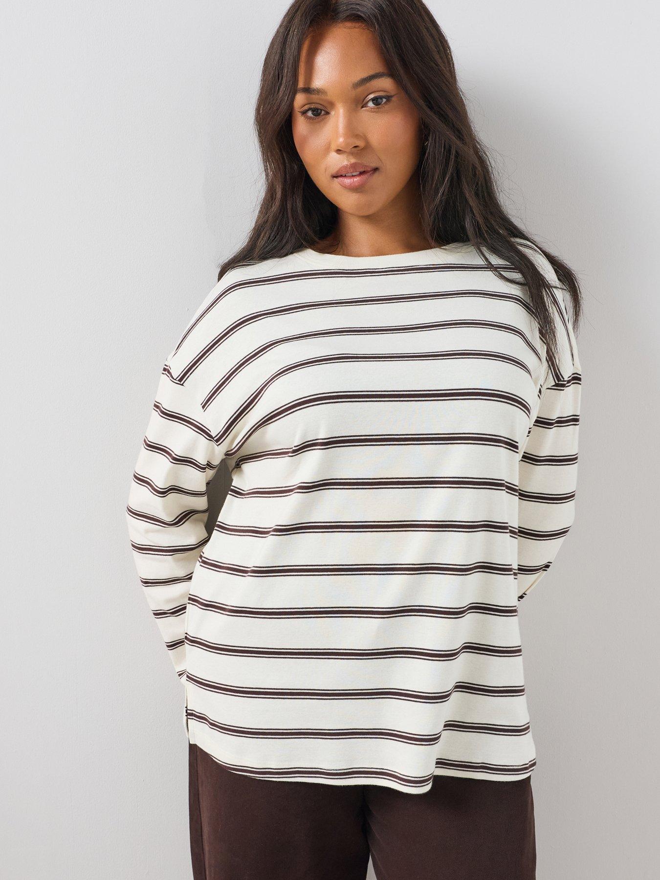 Image 1 of 6 of The Very Collection Curve Stripe Long Sleeve T-Shirt - Multi