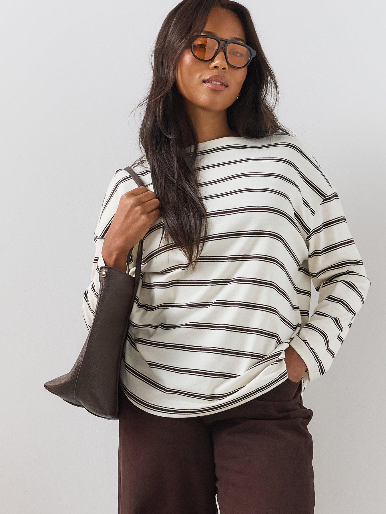 Image 4 of 6 of The Very Collection Curve Stripe Long Sleeve T-Shirt - Multi