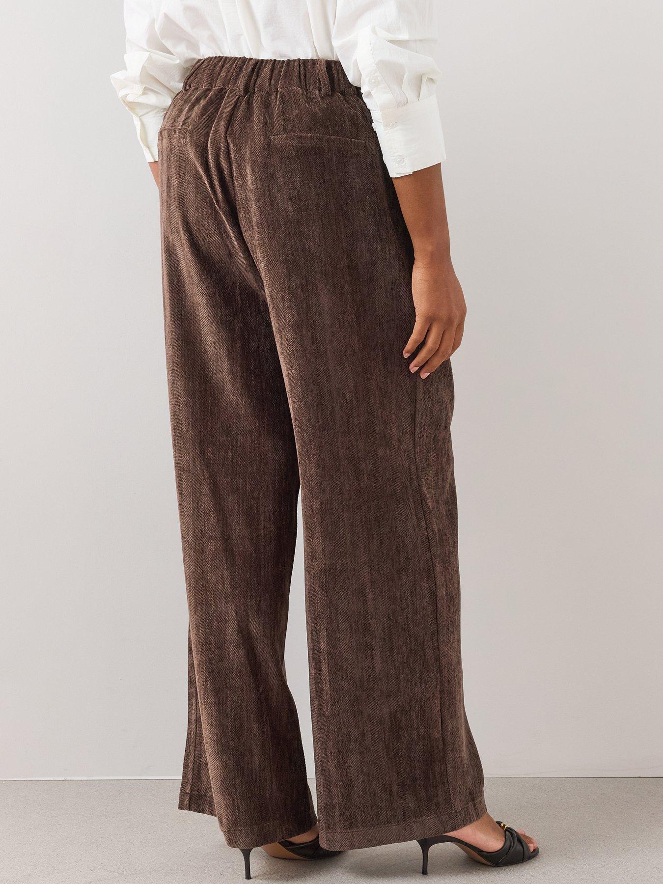 Image 2 of 6 of The Very Collection Womens Curve Pleat Detail Textured Wide Leg Trousers - Brown