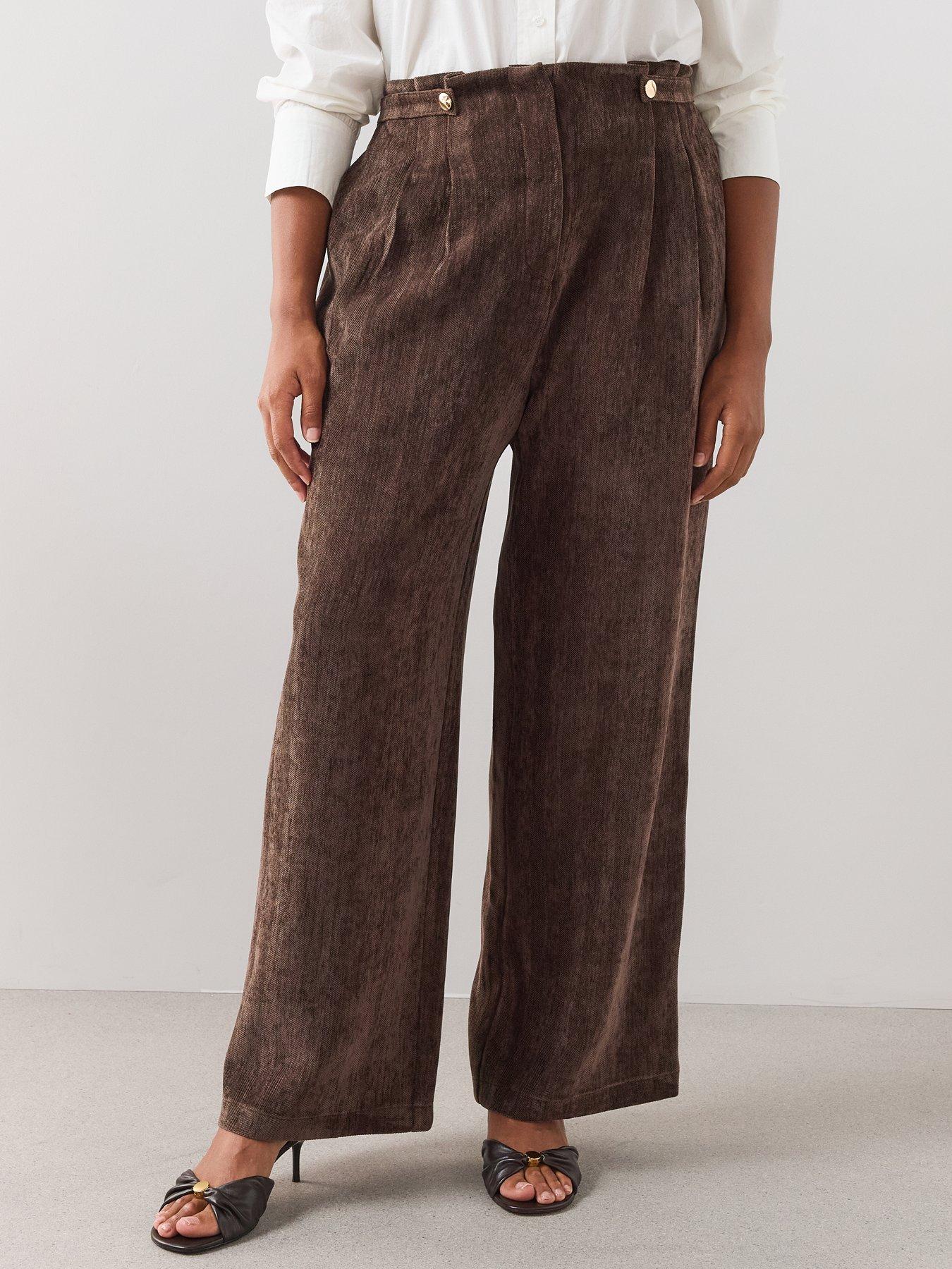 Image 4 of 6 of The Very Collection Womens Curve Pleat Detail Textured Wide Leg Trousers - Brown