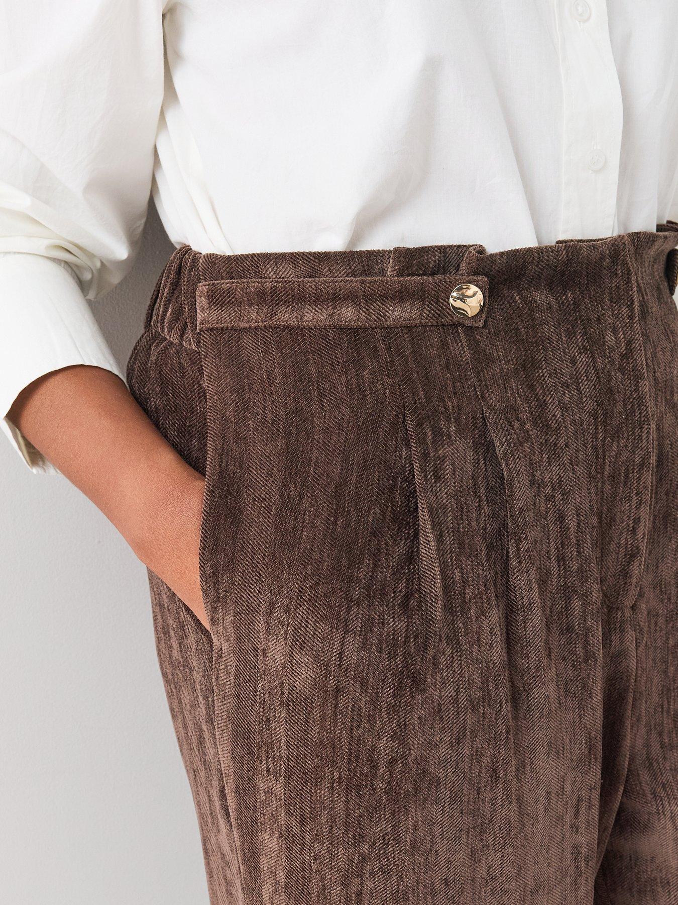 Image 5 of 6 of The Very Collection Womens Curve Pleat Detail Textured Wide Leg Trousers - Brown