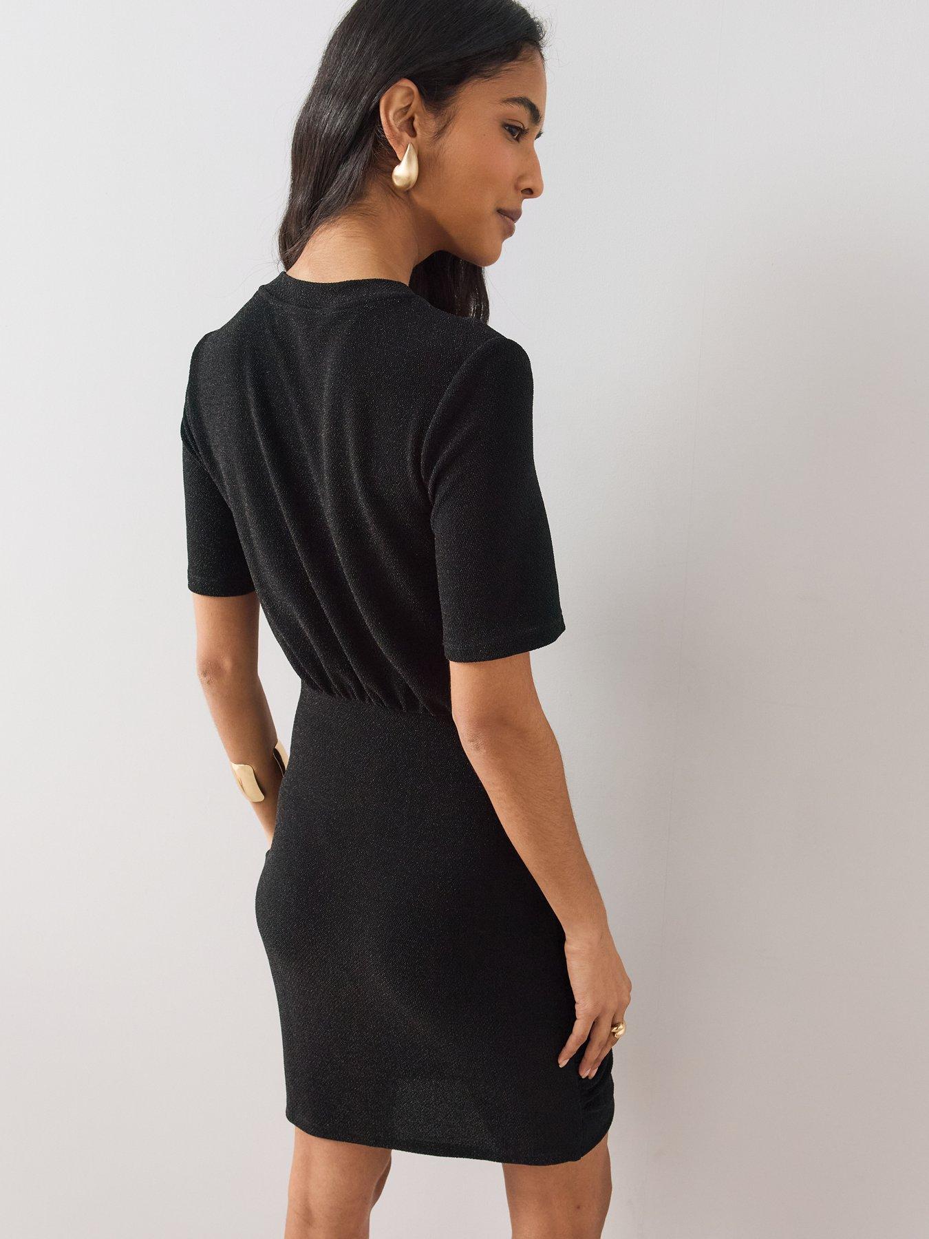 Image 2 of 6 of The Very Collection Womens Shimmer Gathered Mini T-Shirt Dress - Black