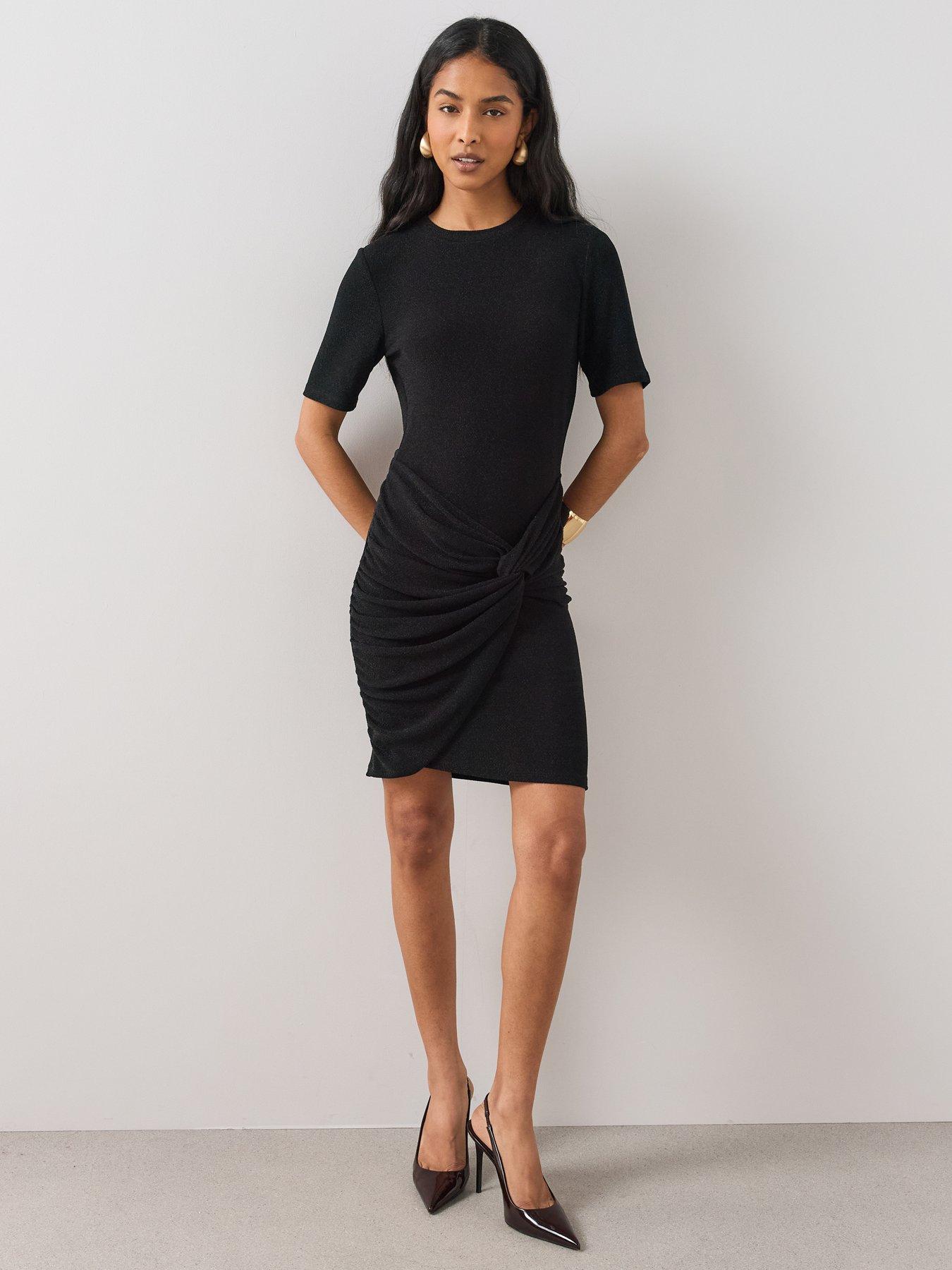 Image 3 of 6 of The Very Collection Womens Shimmer Gathered Mini T-Shirt Dress - Black