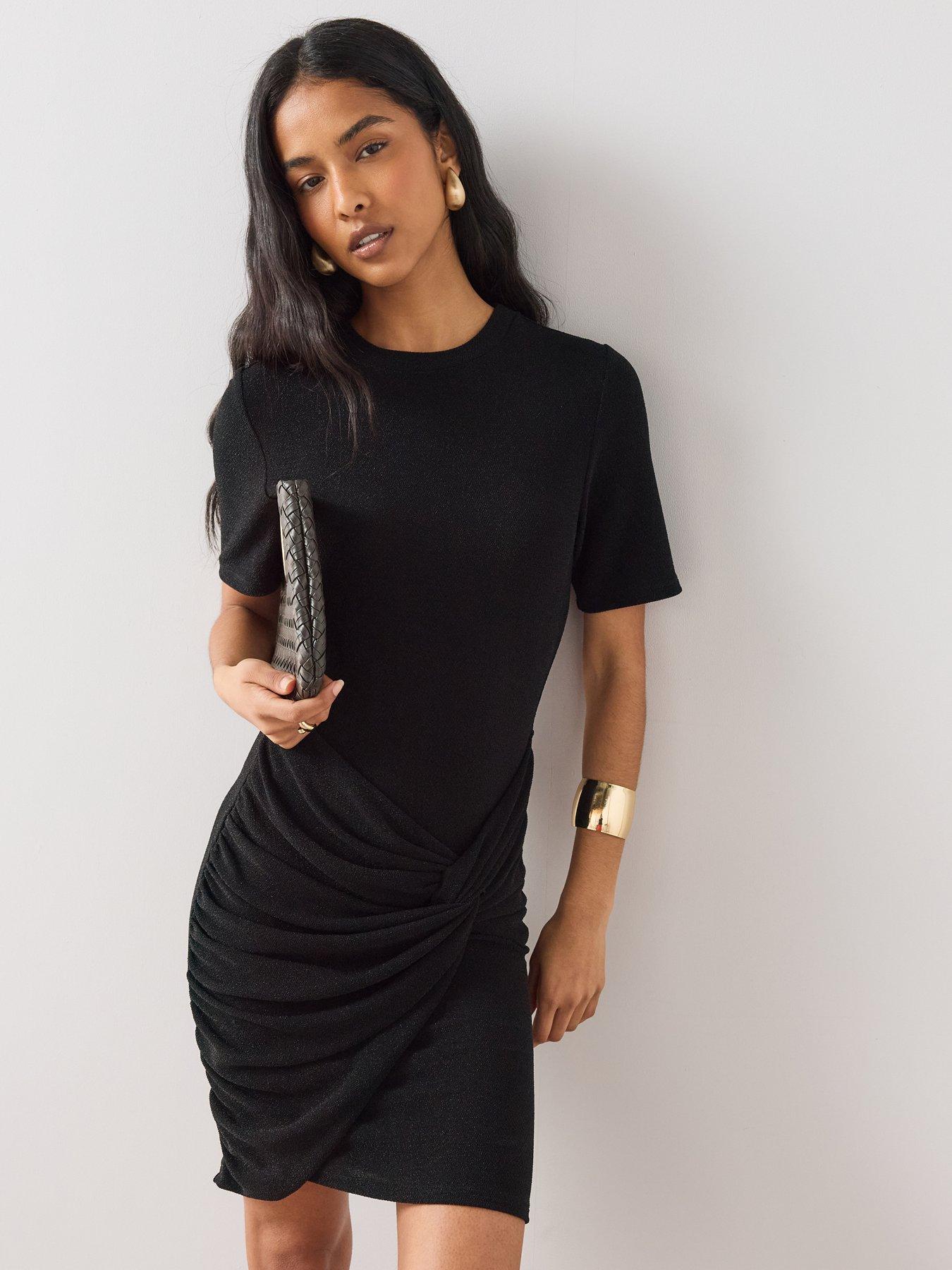 Image 5 of 6 of The Very Collection Womens Shimmer Gathered Mini T-Shirt Dress - Black