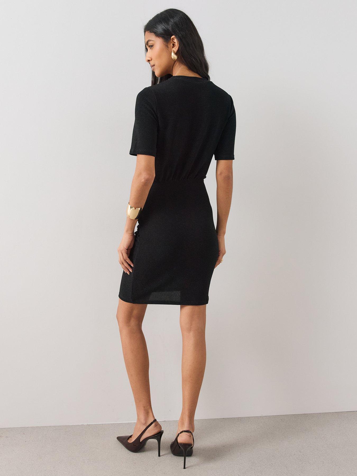 Image 6 of 6 of The Very Collection Womens Shimmer Gathered Mini T-Shirt Dress - Black