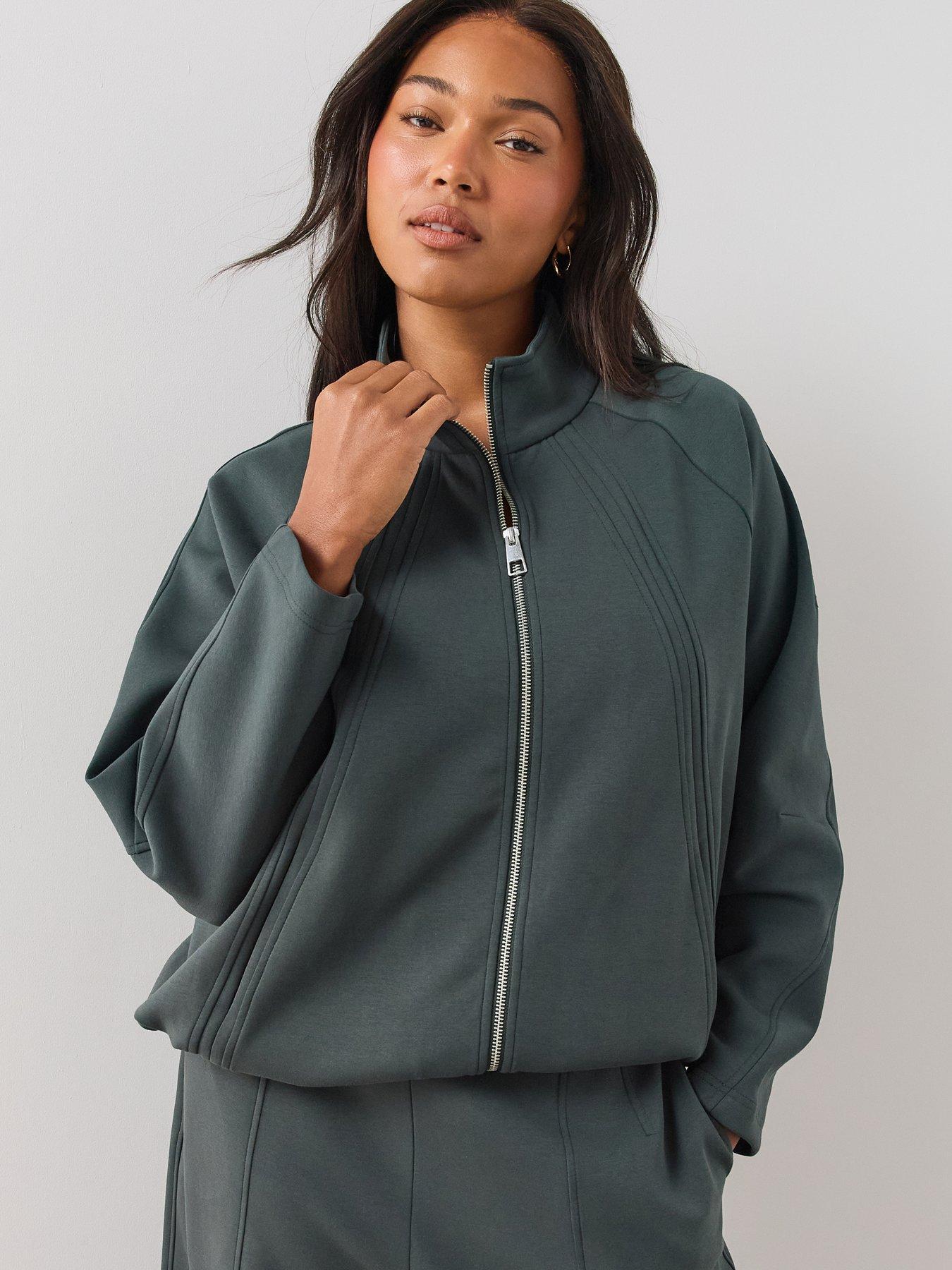Image 1 of 6 of The Very Collection Womens Curve Zip Through Funnel Neck Sweatshirt Co-ord - Teal Green