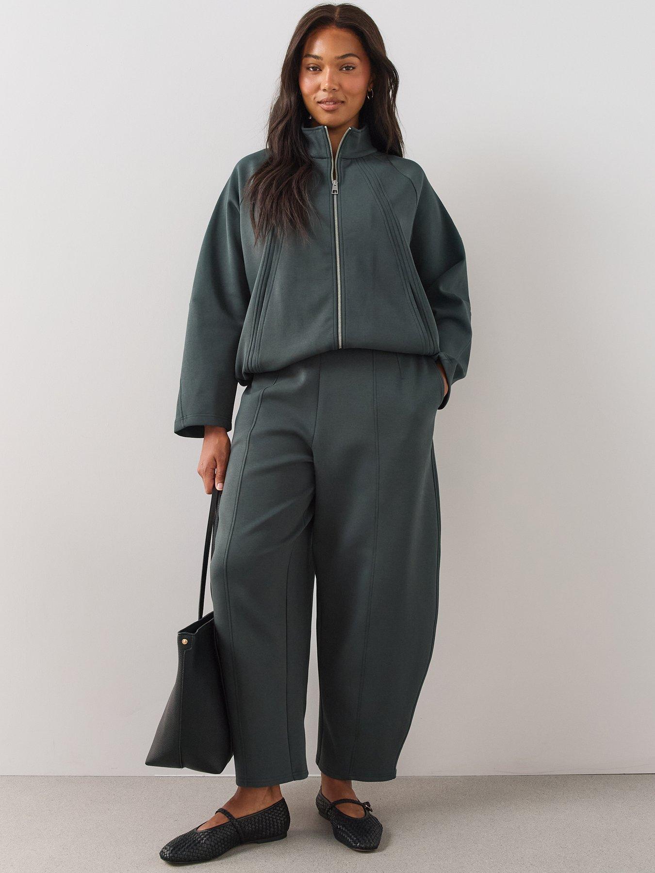 Image 3 of 6 of The Very Collection Womens Curve Zip Through Funnel Neck Sweatshirt Co-ord - Teal Green