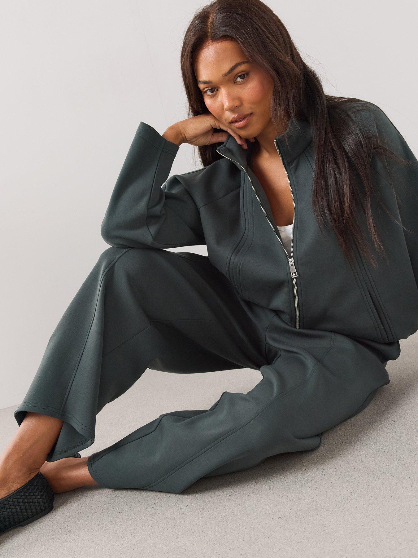 Image 4 of 6 of The Very Collection Womens Curve Zip Through Funnel Neck Sweatshirt Co-ord - Teal Green