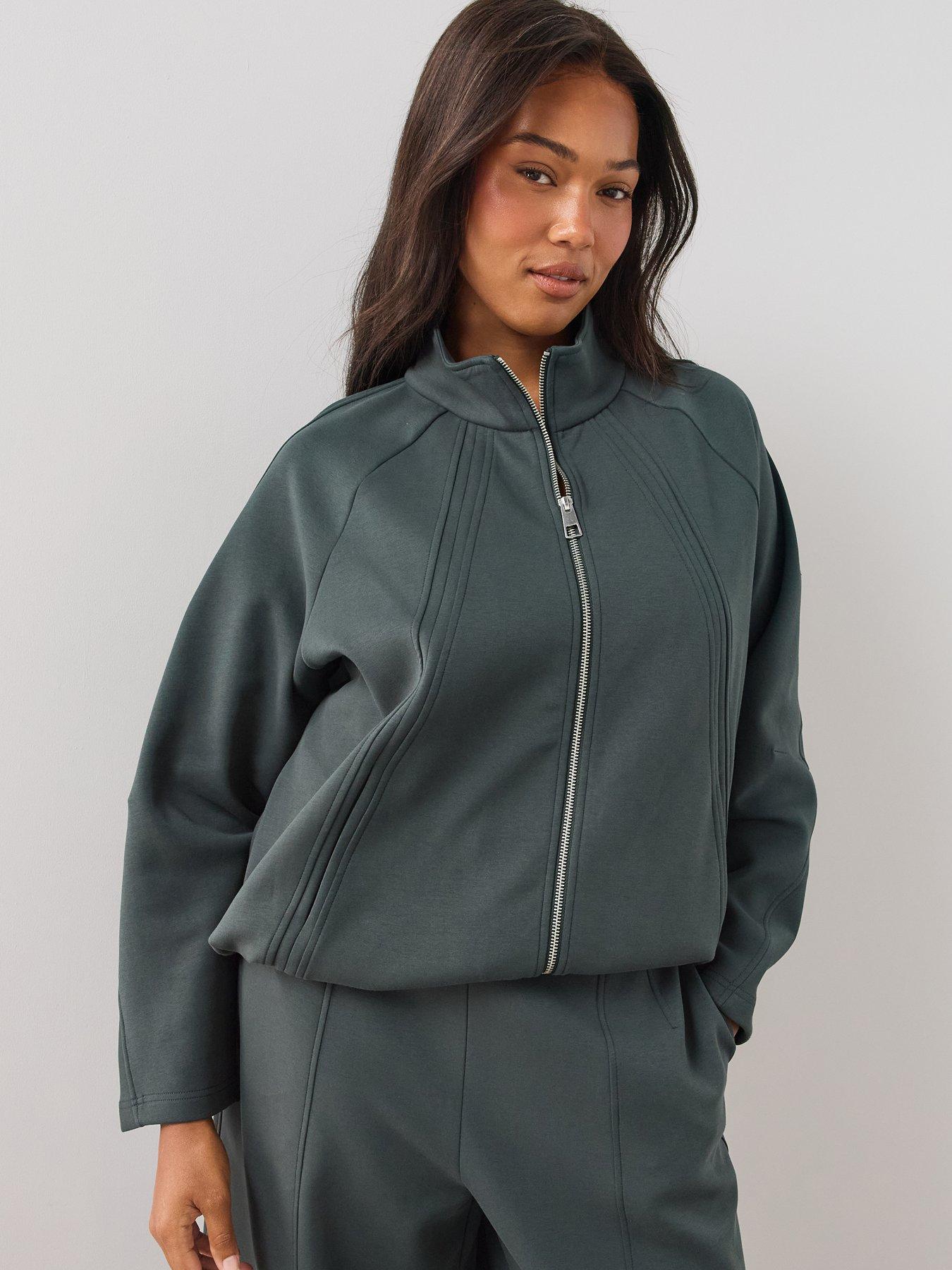 Image 6 of 6 of The Very Collection Womens Curve Zip Through Funnel Neck Sweatshirt Co-ord - Teal Green