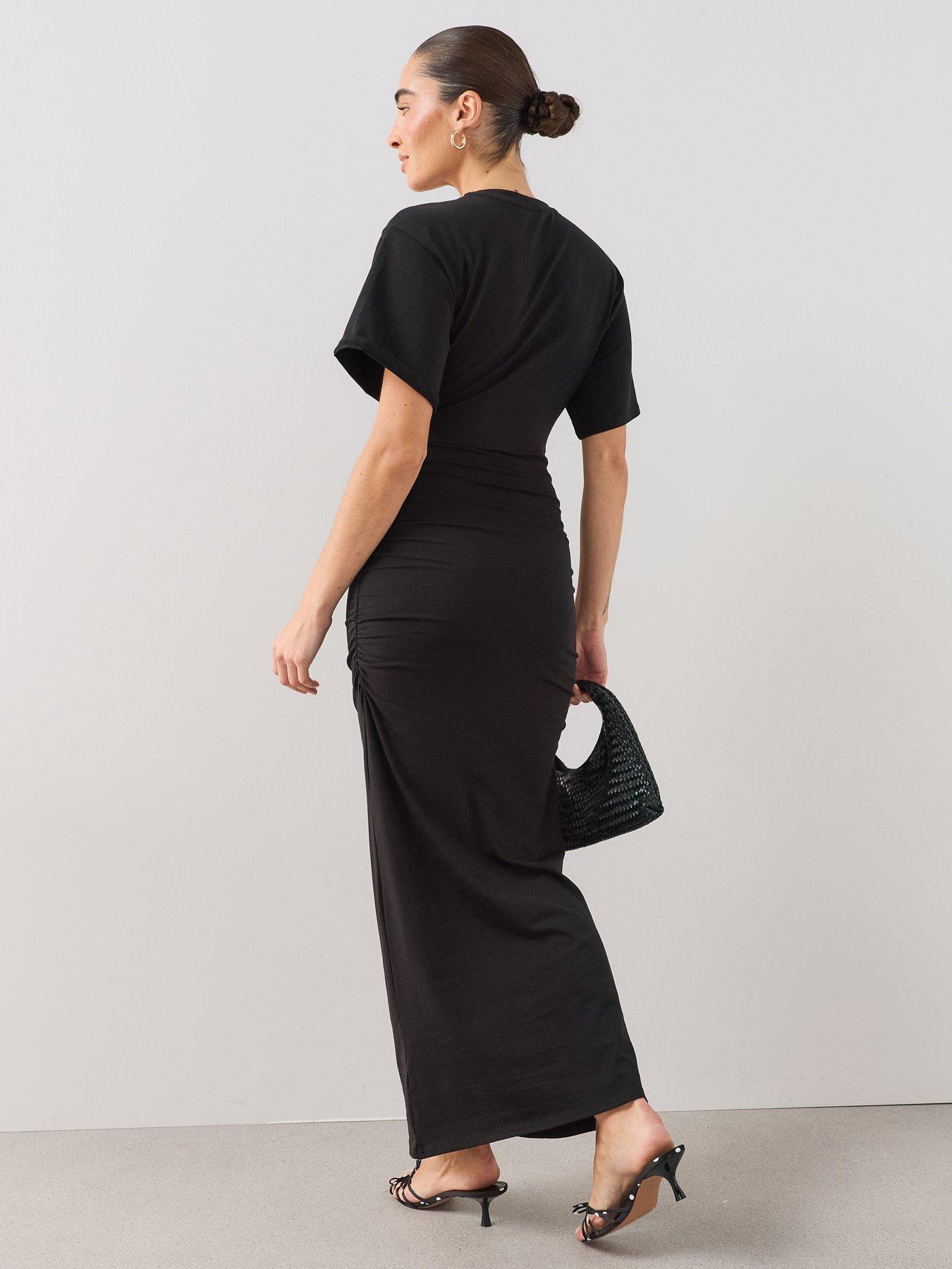 Image 2 of 6 of The Very Collection Draped Short Sleeve Midaxi Dress - Black