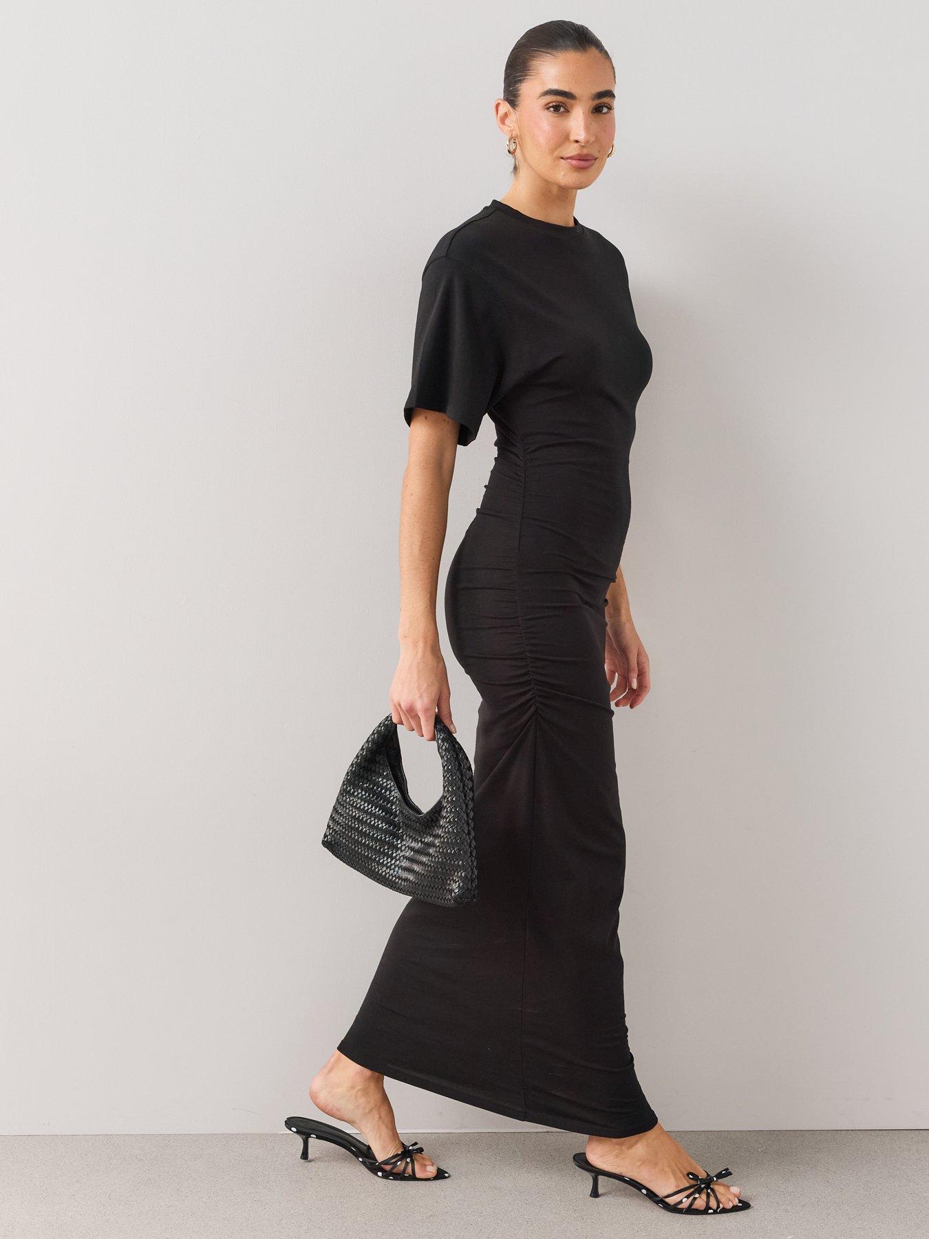 Image 3 of 6 of The Very Collection Draped Short Sleeve Midaxi Dress - Black
