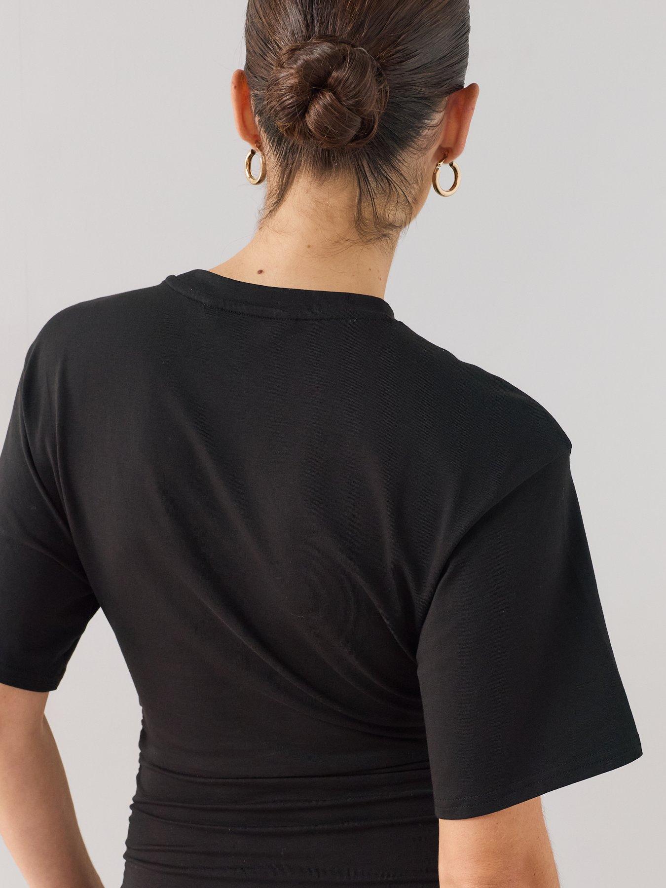 Image 4 of 6 of The Very Collection Draped Short Sleeve Midaxi Dress - Black