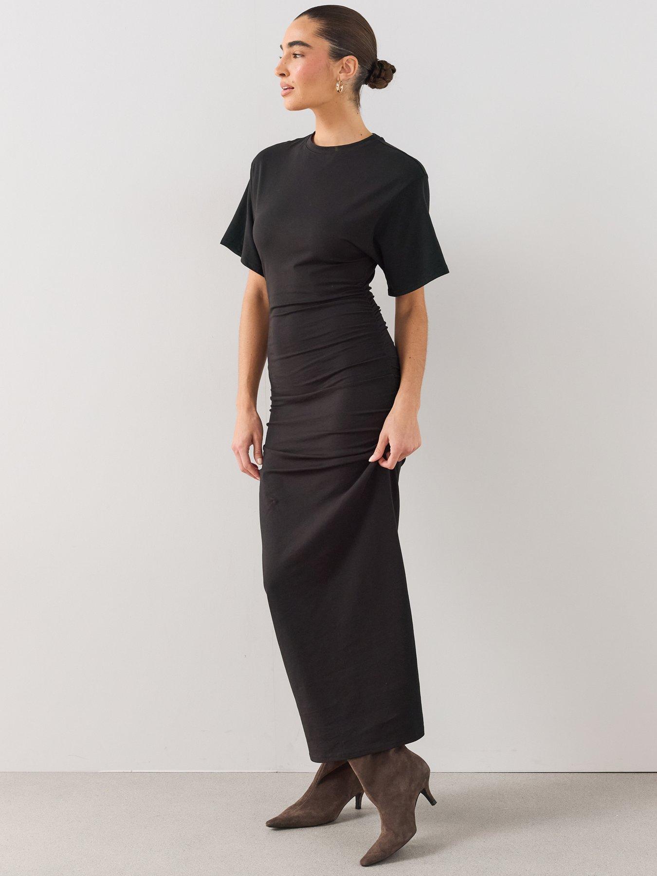 Image 5 of 6 of The Very Collection Draped Short Sleeve Midaxi Dress - Black