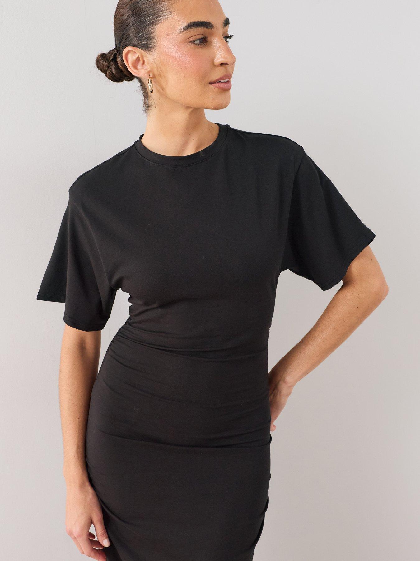Image 6 of 6 of The Very Collection Draped Short Sleeve Midaxi Dress - Black