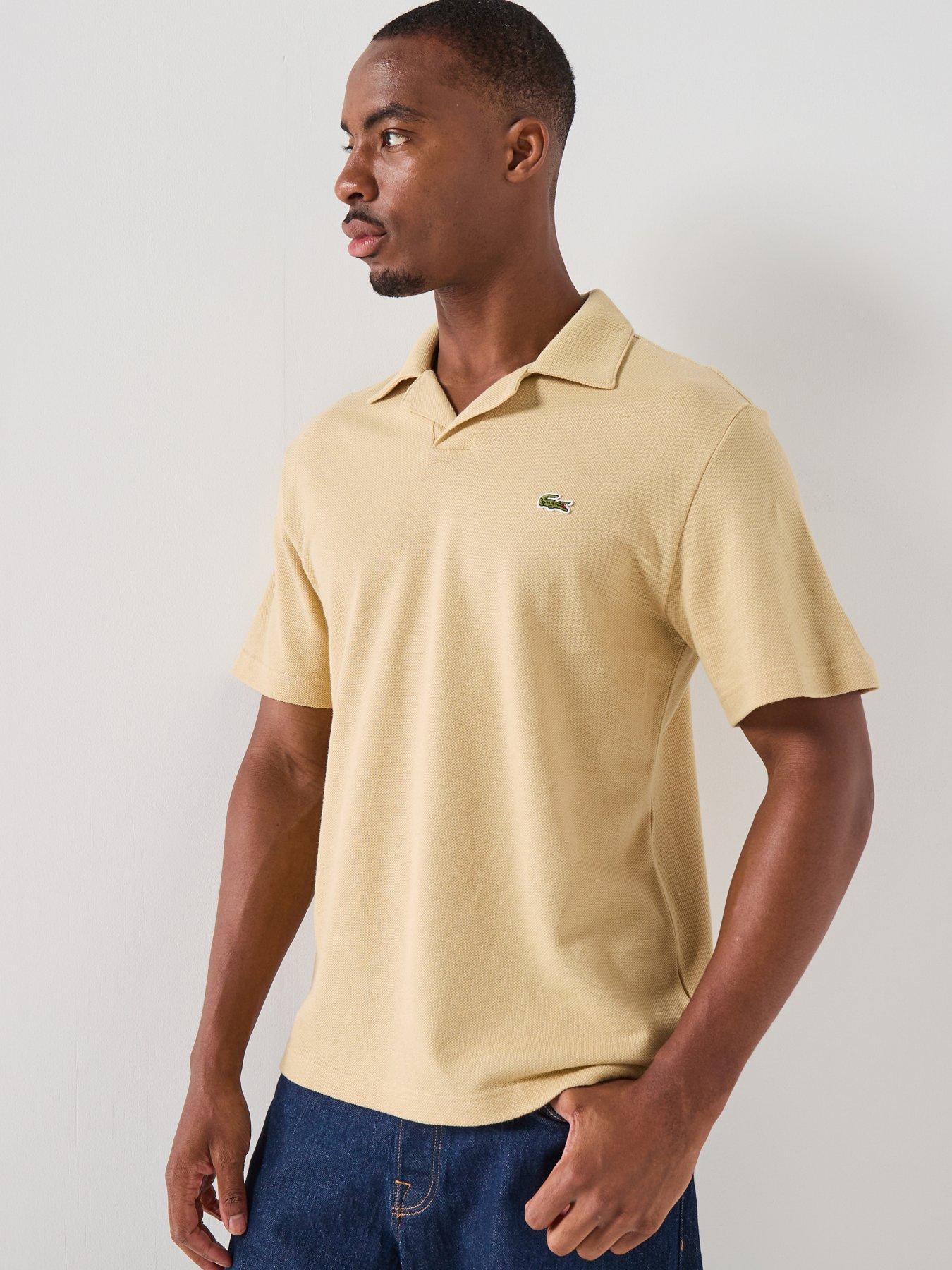 Lacoste Lacoste Classic Fit Open Neck Cotton Linen Blend Polo Shirt - Beige