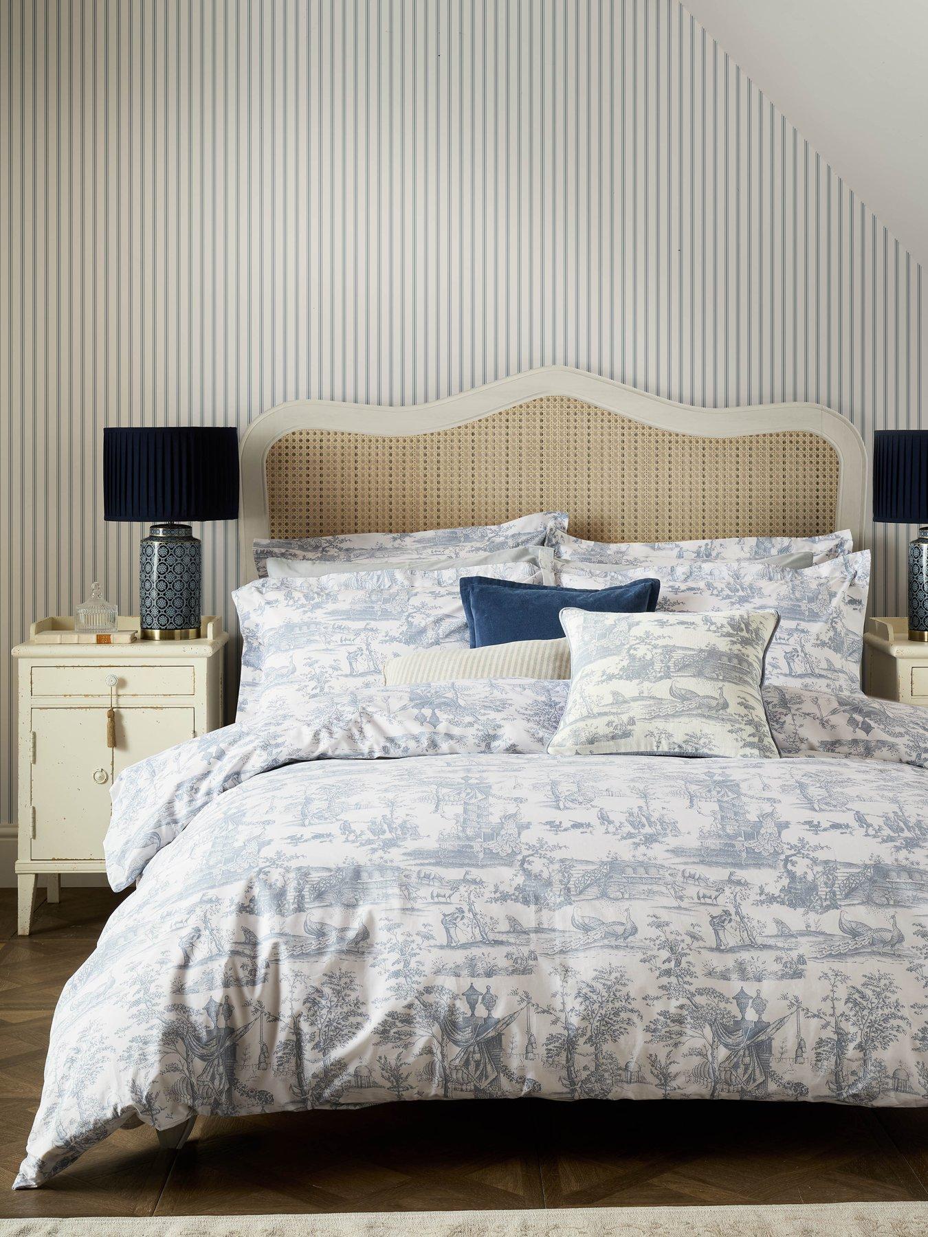 Laura Ashley Braysmith Toile Oxford Pillowcase Pair 50x75cm Chambray Blue