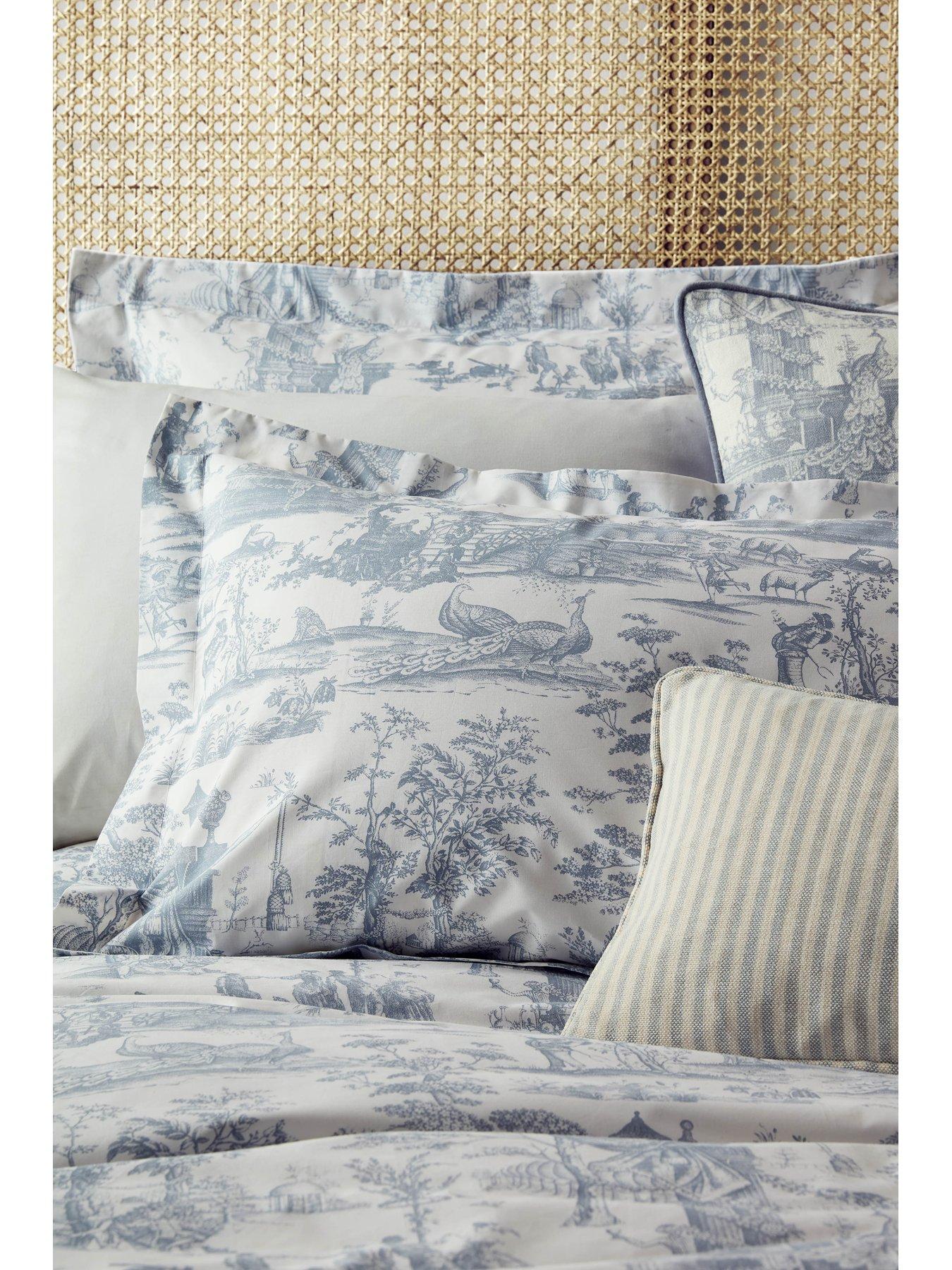 Image 3 of 3 of Laura Ashley Braysmith Toile Oxford Pillowcase Pair 50x75cm Chambray Blue