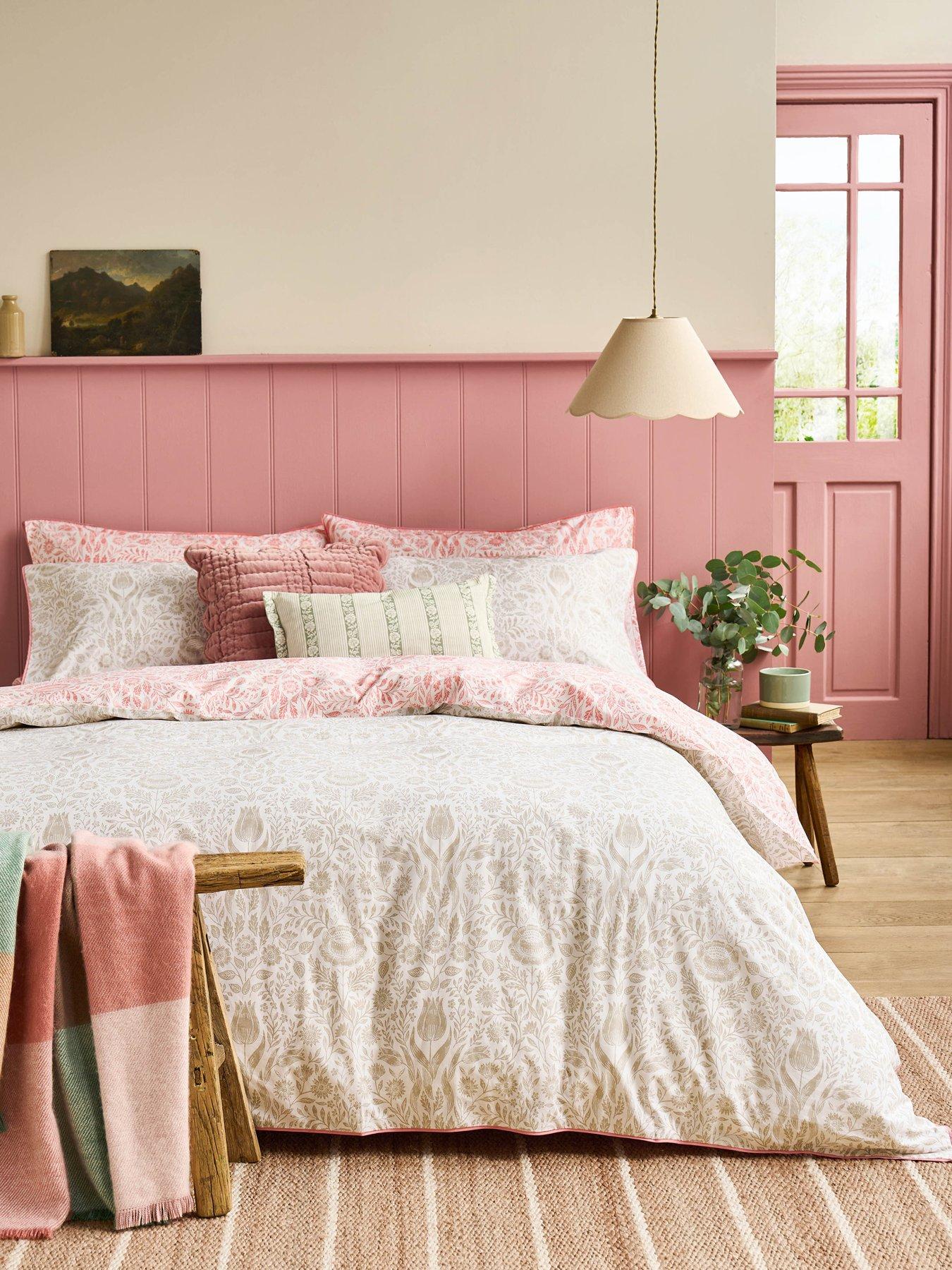 Image 1 of 7 of Laura Ashley Ashstead Damask Quilt Set Natural Coral