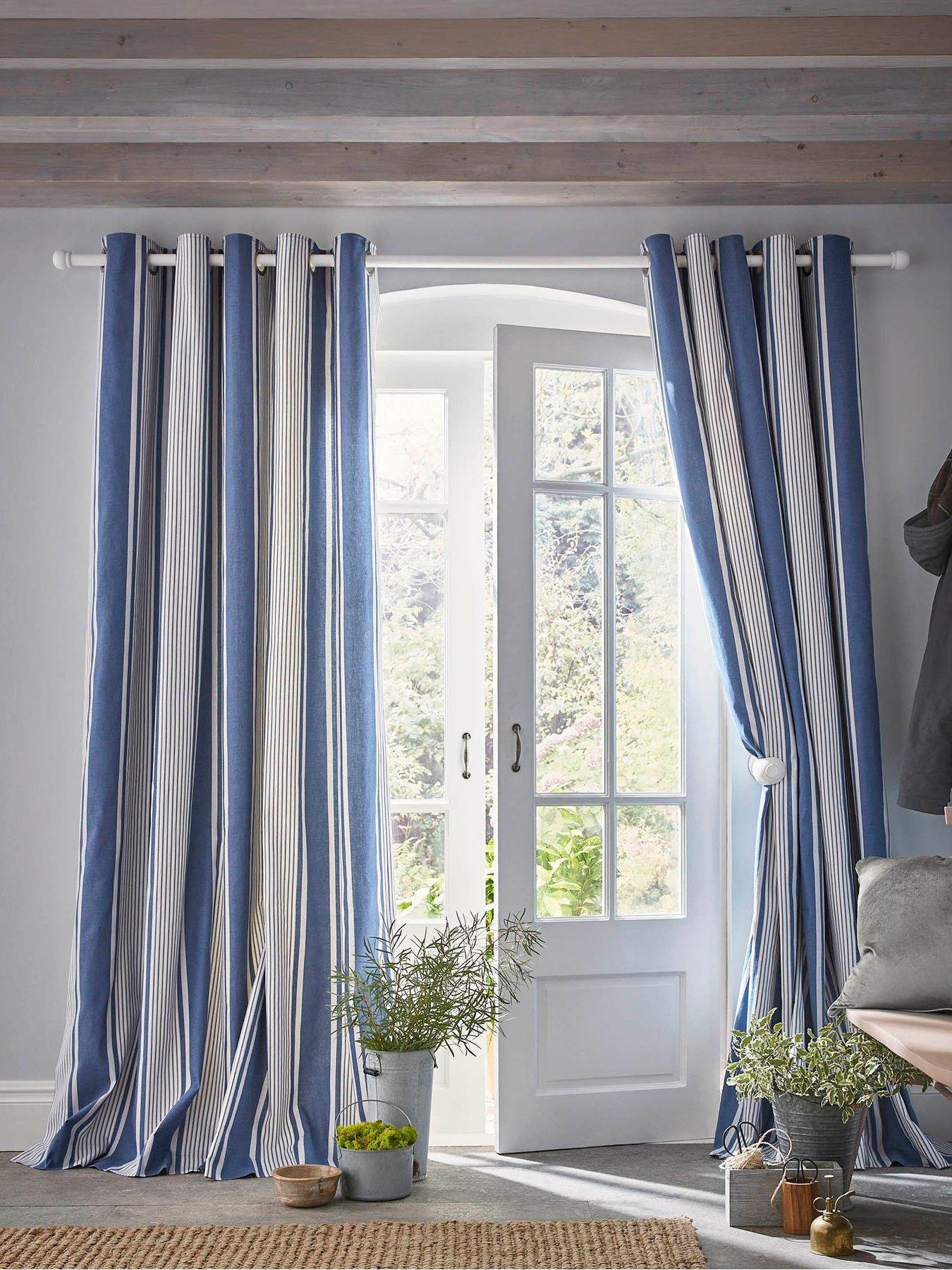Laura Ashley Tiverton Eyelet Curtains Denim Blue