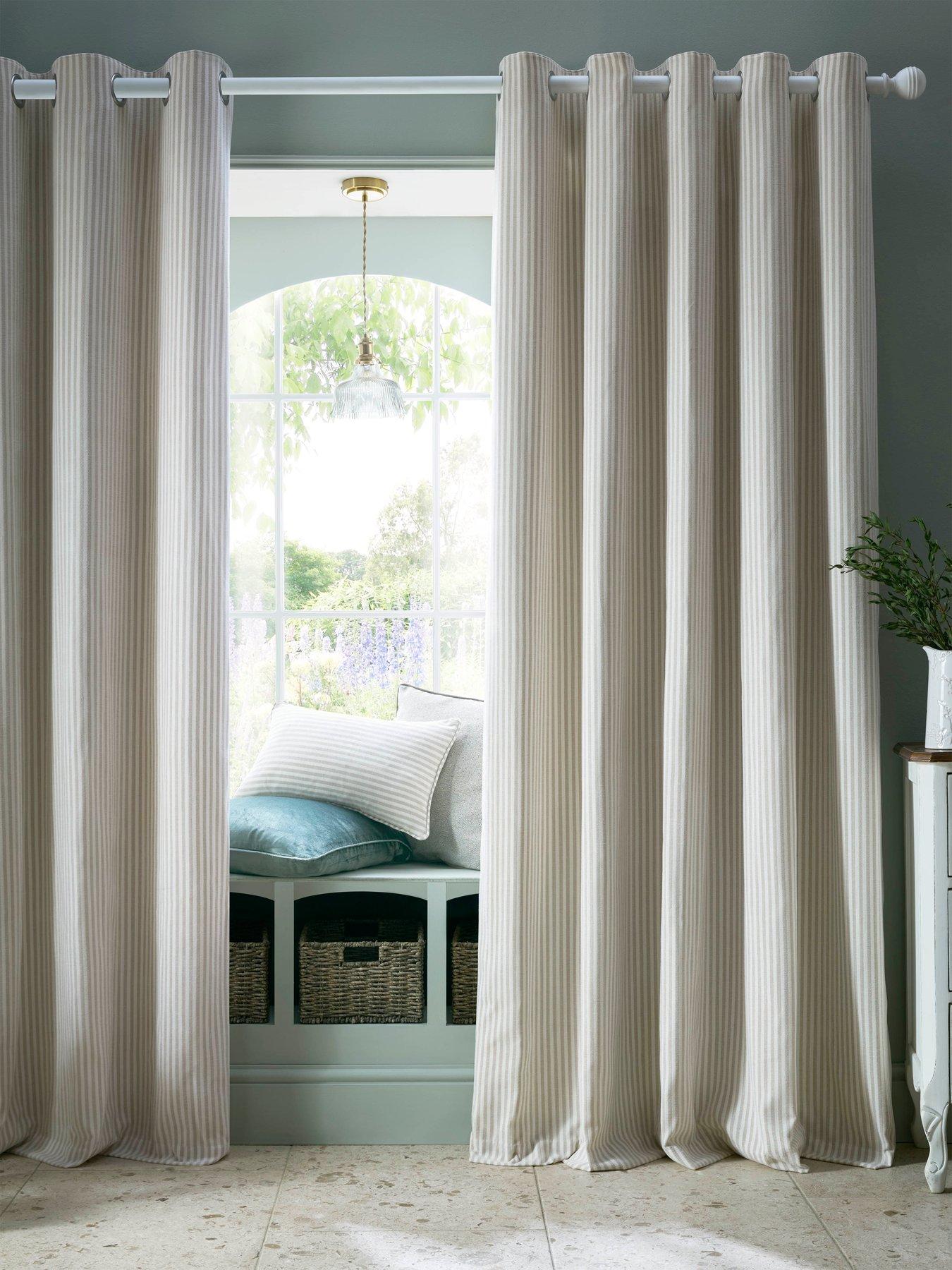 Laura Ashley Cornish Chenille Stripe Eyelet Curtains Natural