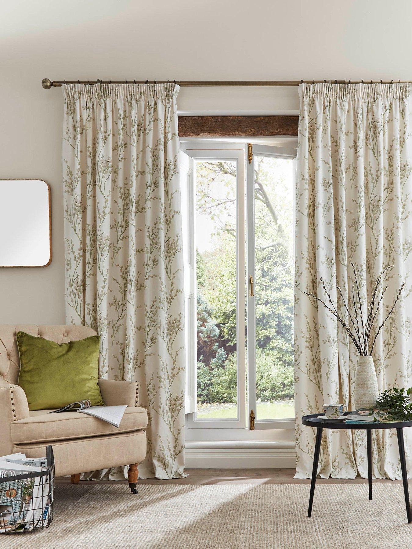 Laura Ashley Pussy Willow Lined Header Tape Curtains 66Cm (26" Tie Back - Pair) Off White-Hedgerow