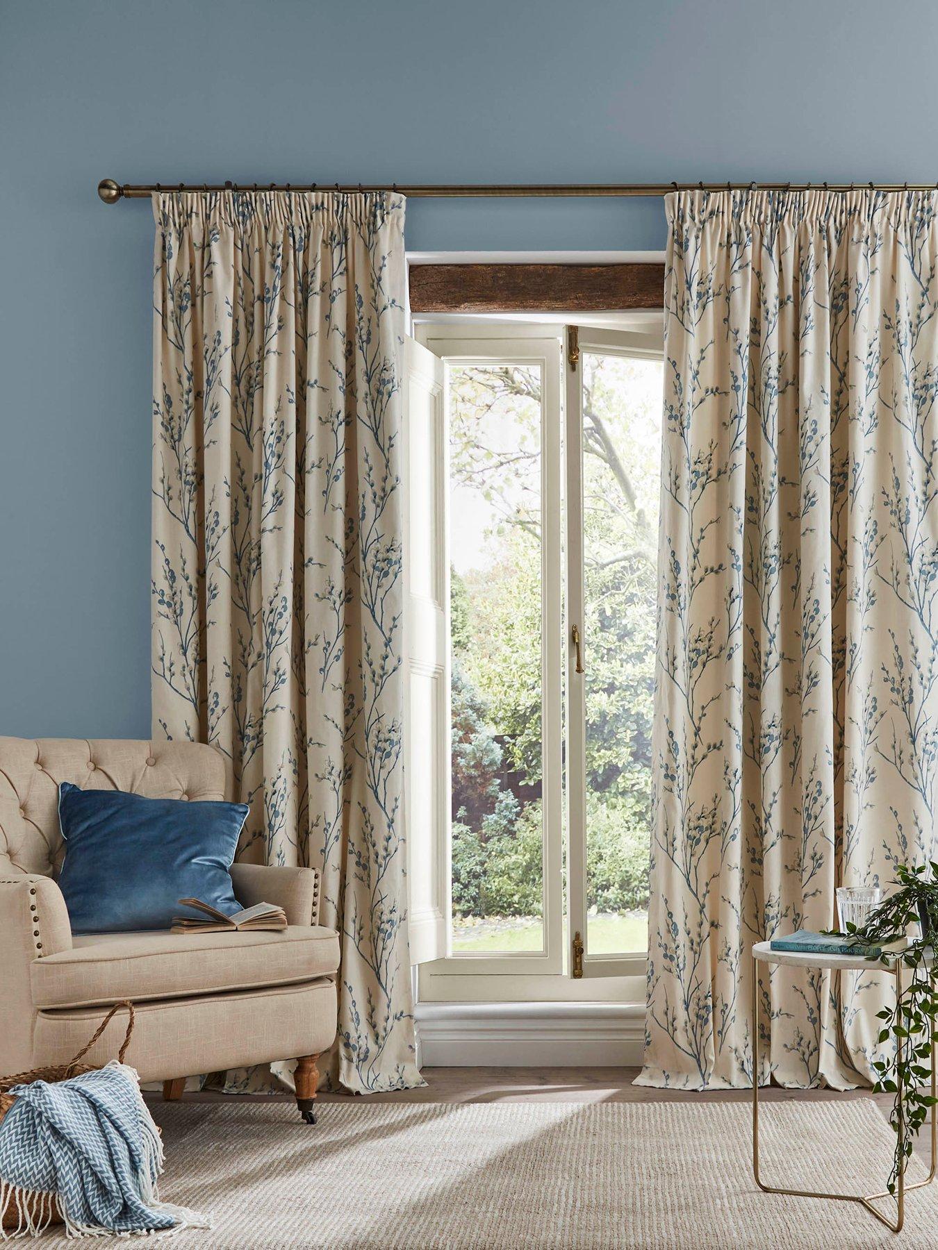Laura Ashley Pussy Willow Lined Header Tape Curtains 66Cm (26" Tie Back - Pair) Off White-Seaspray