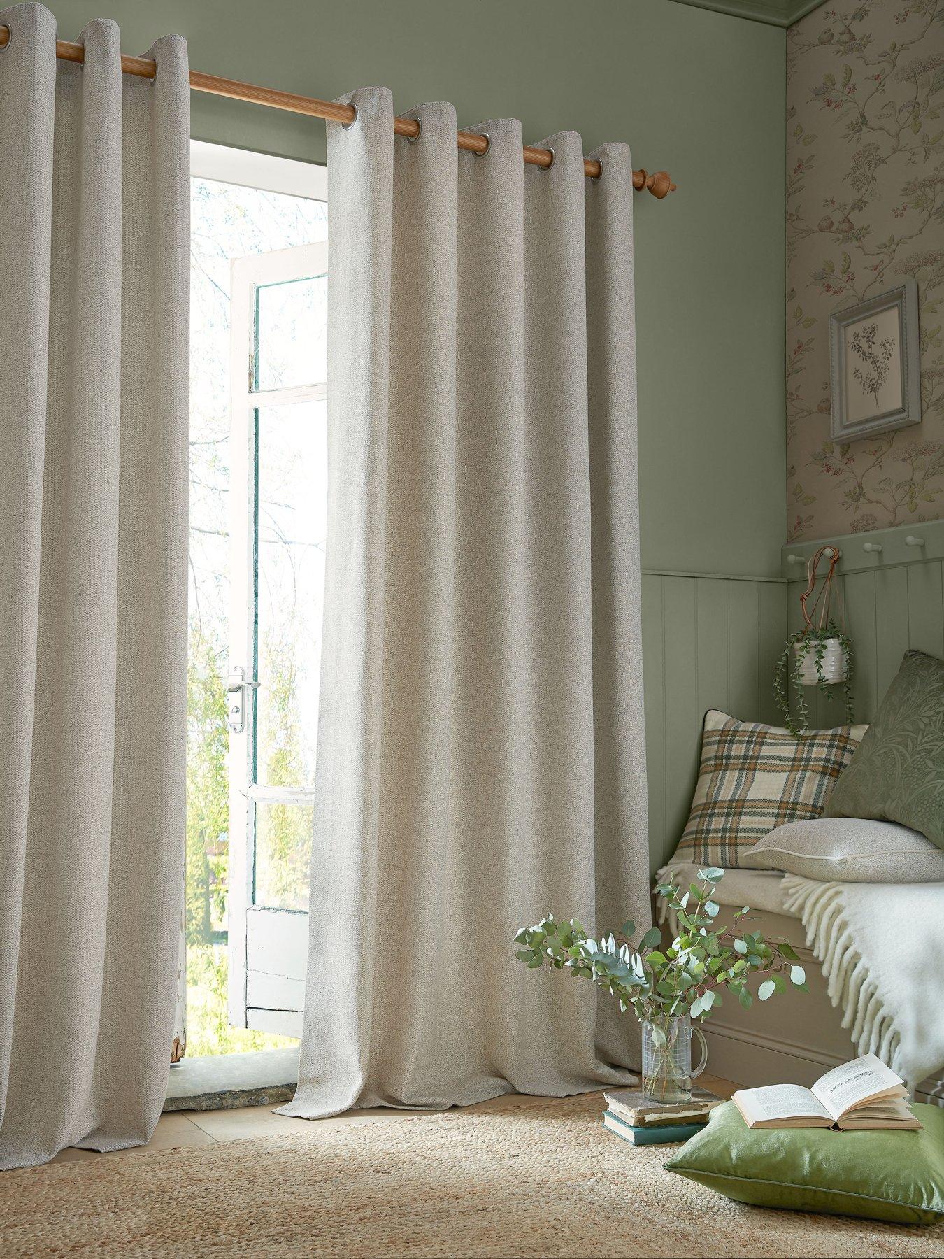 Laura Ashley Milbourne Herringbone Curtains Truffle-Natural