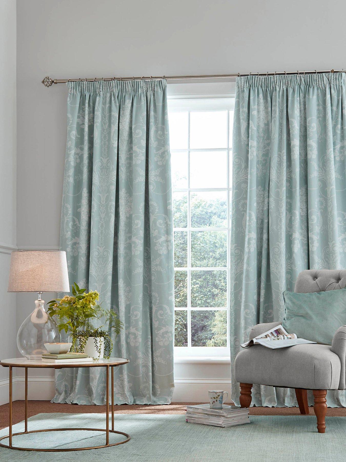 Laura Ashley Josette Duckegg Black Out Header Tape Curtains  (26" Tie Back - Pair) Duckegg