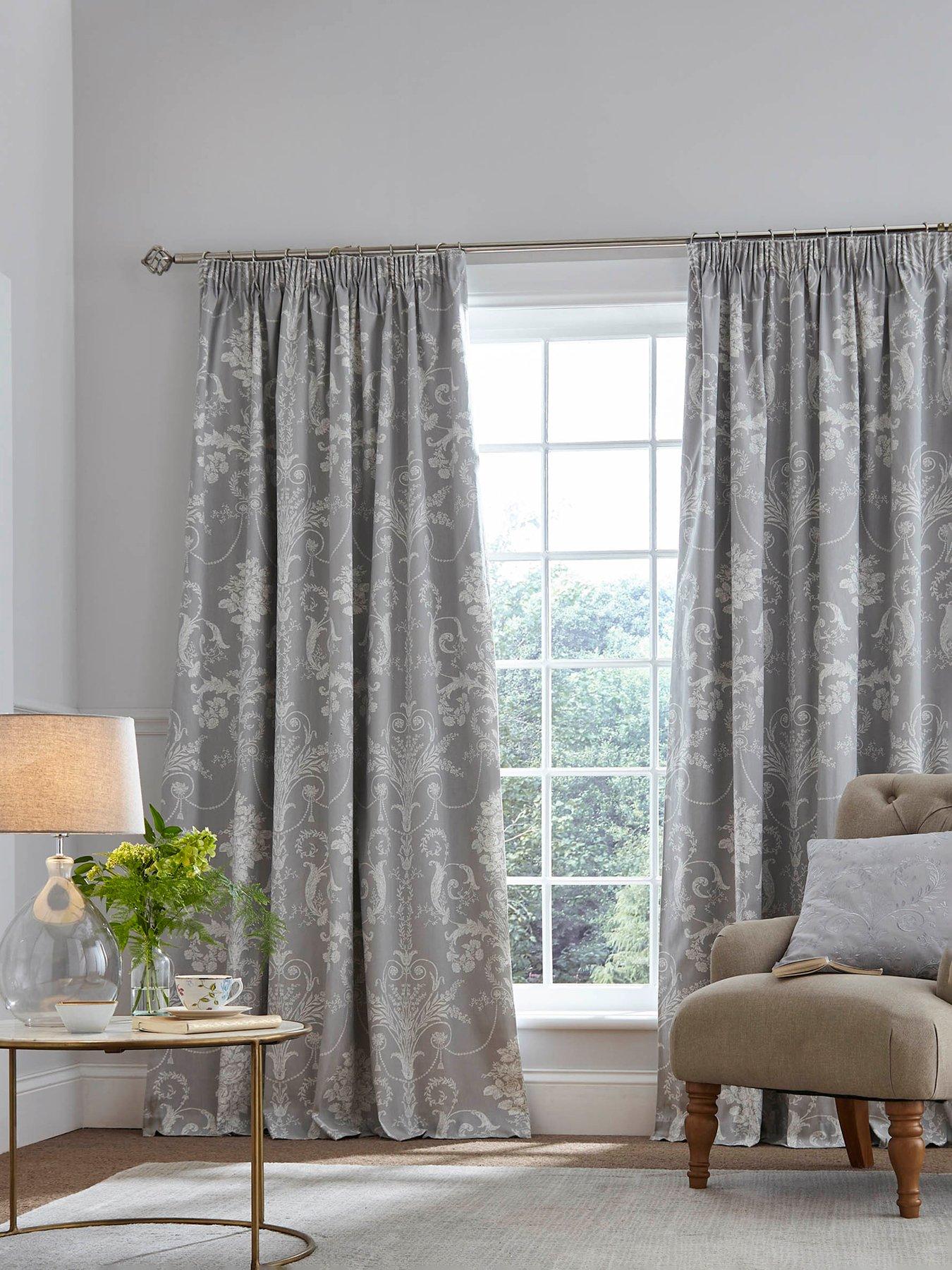 Laura Ashley Josette Steel Black Out Header Tape Curtains Steel