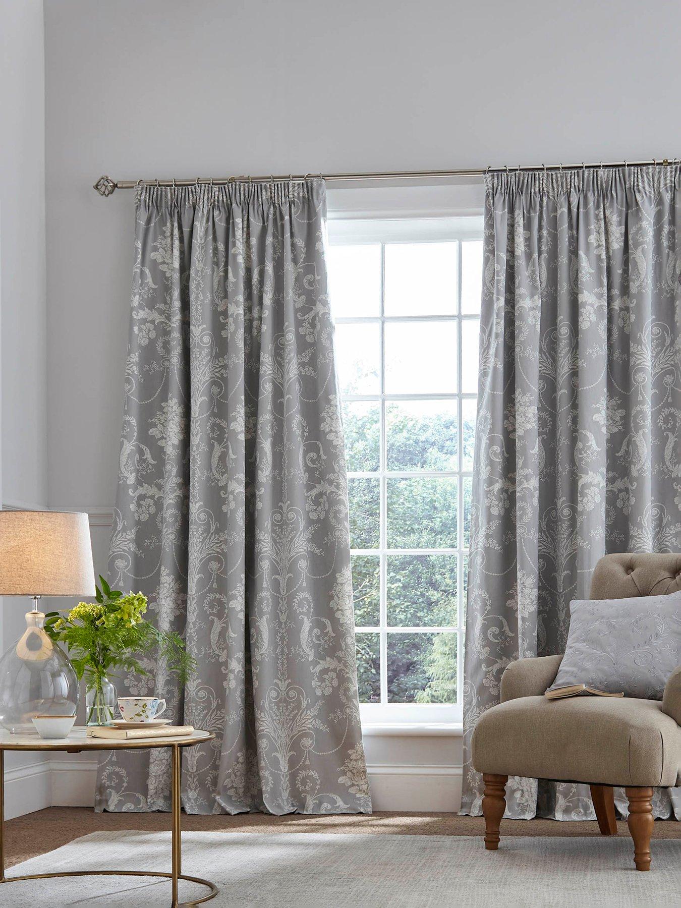 Laura Ashley Josette Steel Black Out Header Tape Curtains (26" Tie Back - Pair) Steel