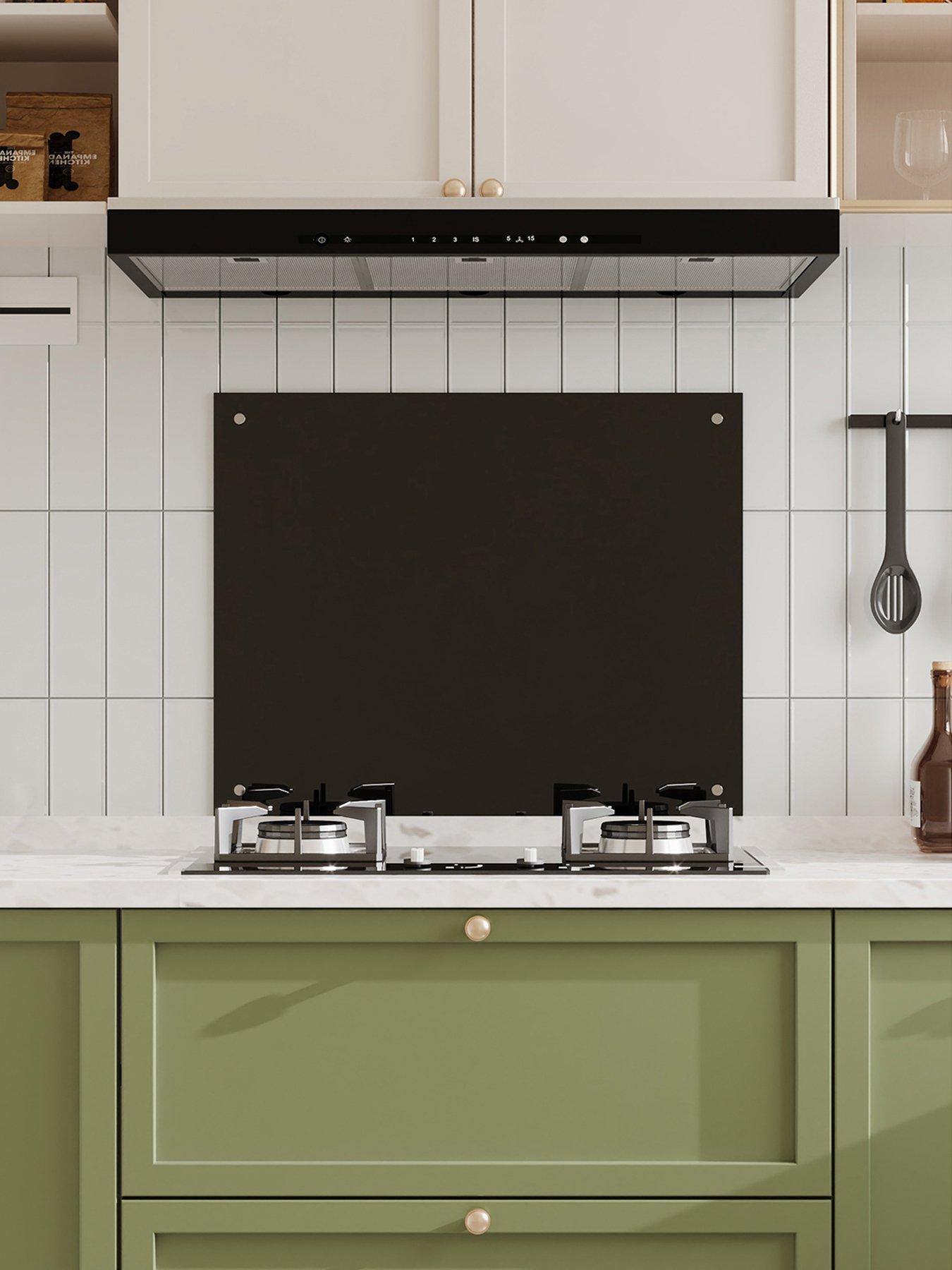 Living and Home Black Pre-drilled Tempered Glass Splashback For Cookers, 75cm W X 60cm D