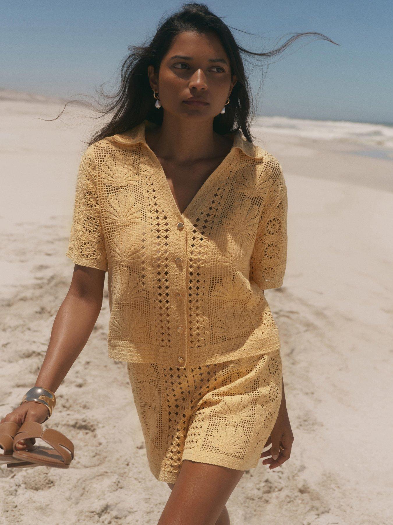 Image 3 of 6 of Mint Velvet Yellow Shell  Crochet Short