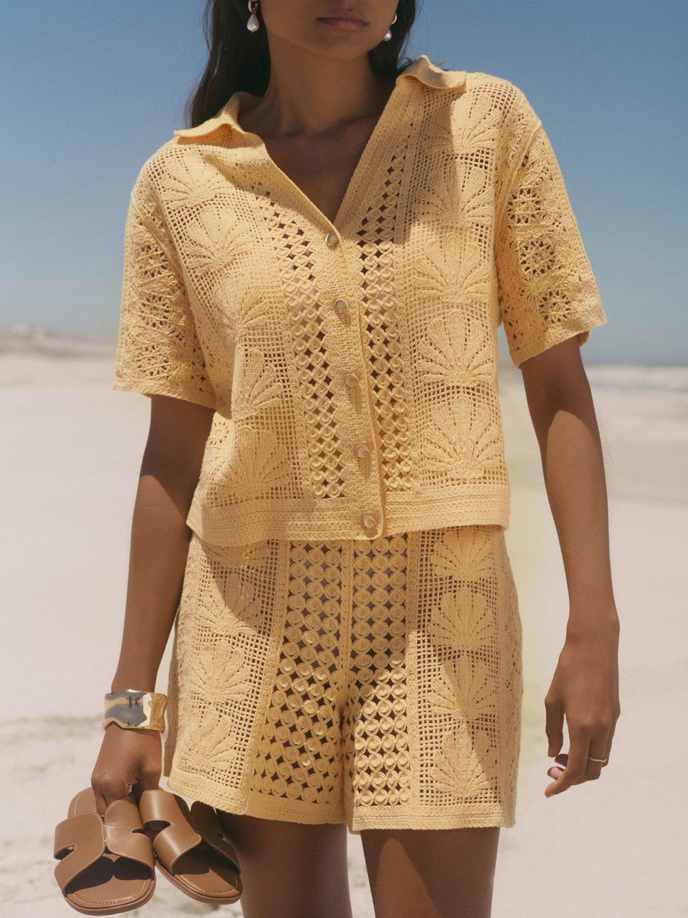 Image 4 of 6 of Mint Velvet Yellow Shell  Crochet Short