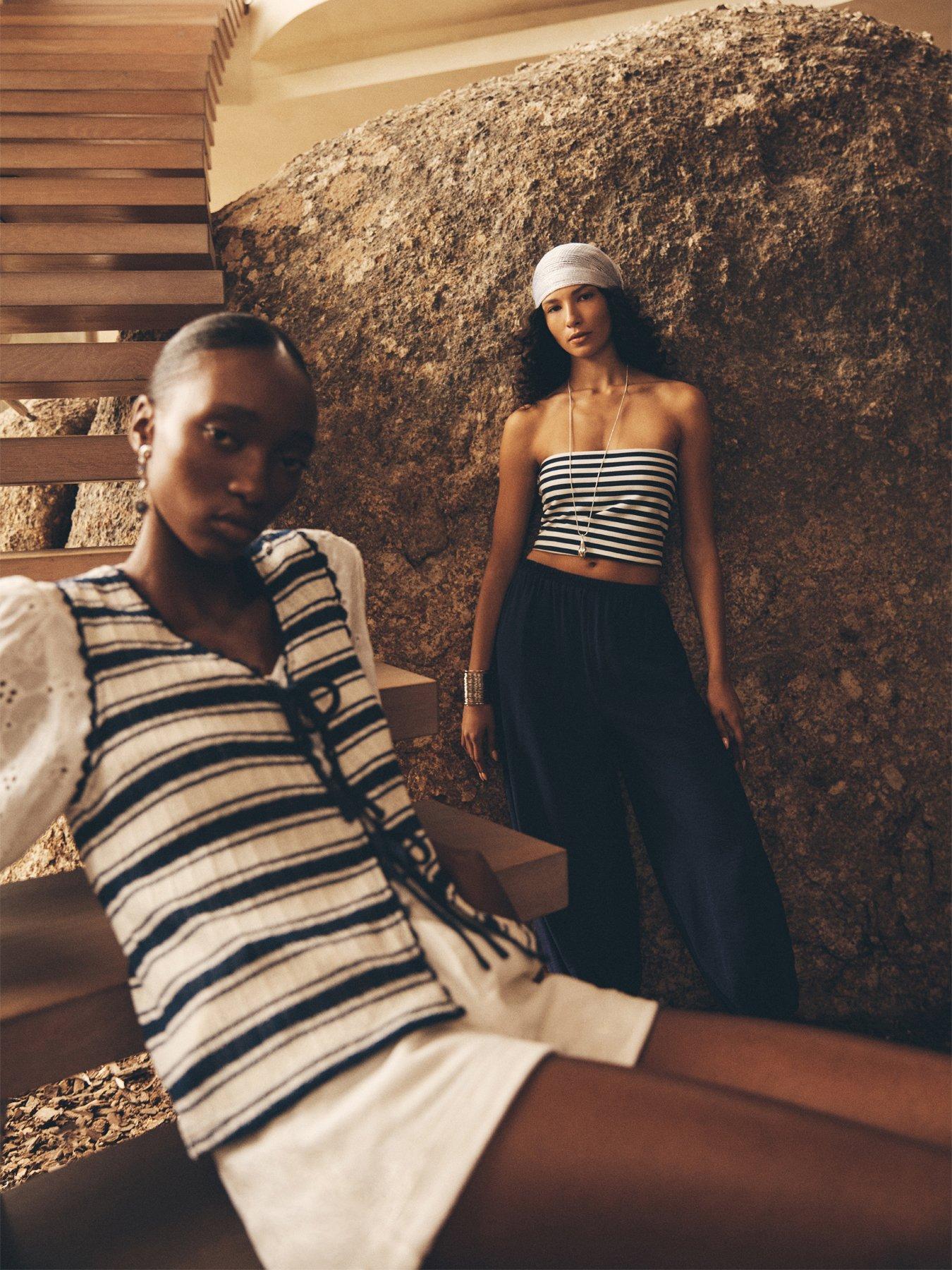 Apricot Engineered Stripe Tie Top - Blue