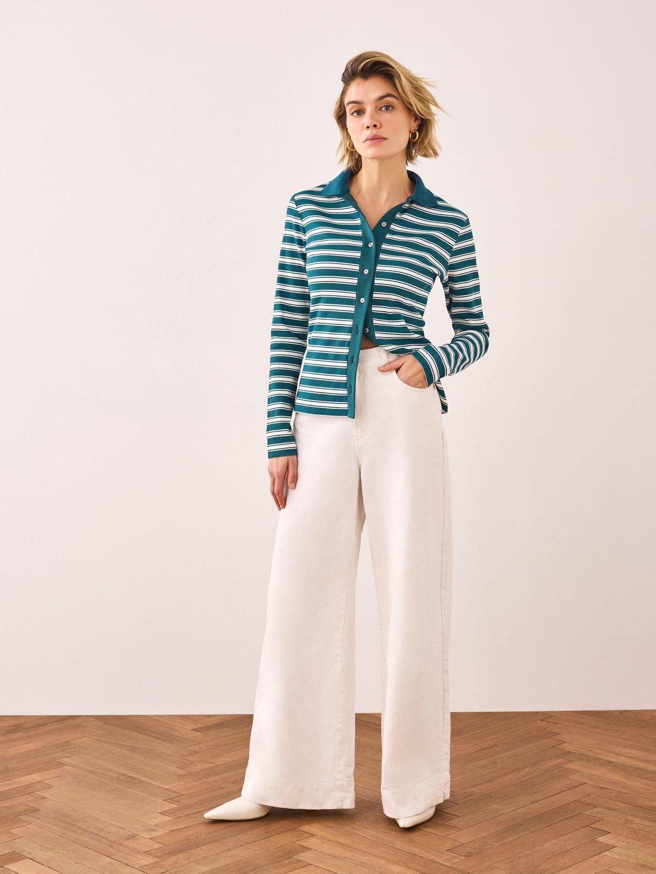 Image 3 of 6 of Mint Velvet Green Stripe Polo Top