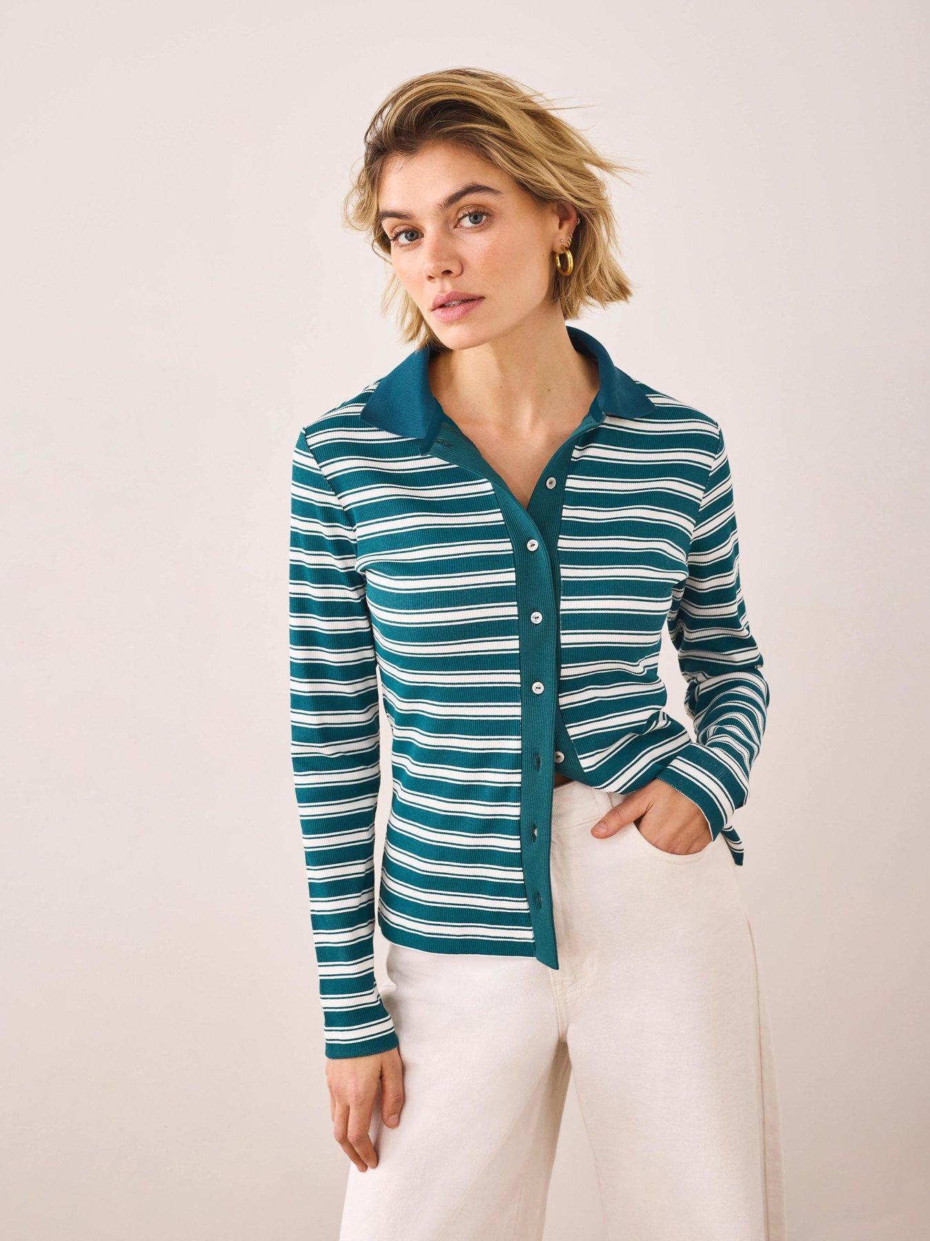 Image 4 of 6 of Mint Velvet Green Stripe Polo Top