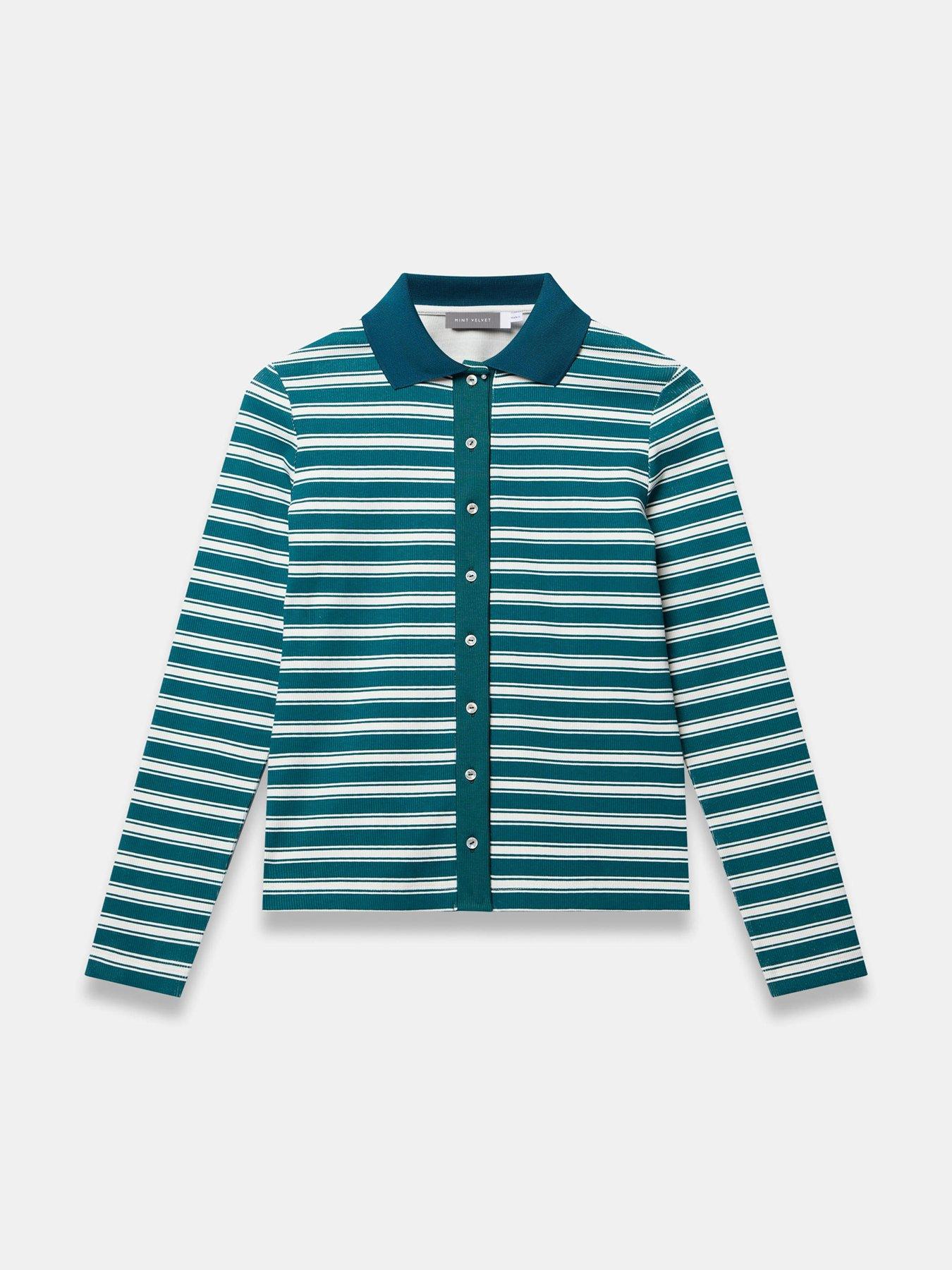 Image 5 of 6 of Mint Velvet Green Stripe Polo Top