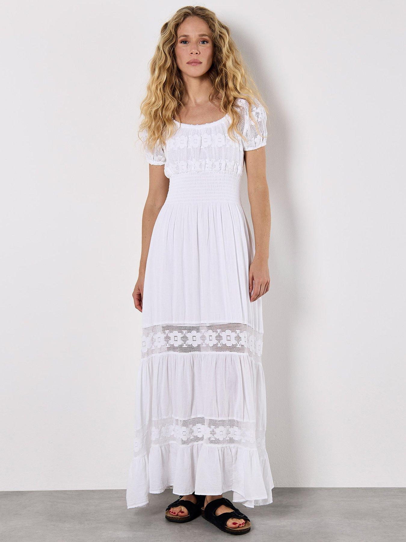 Apricot Floral Lace Milkmaid Maxi Dress - White