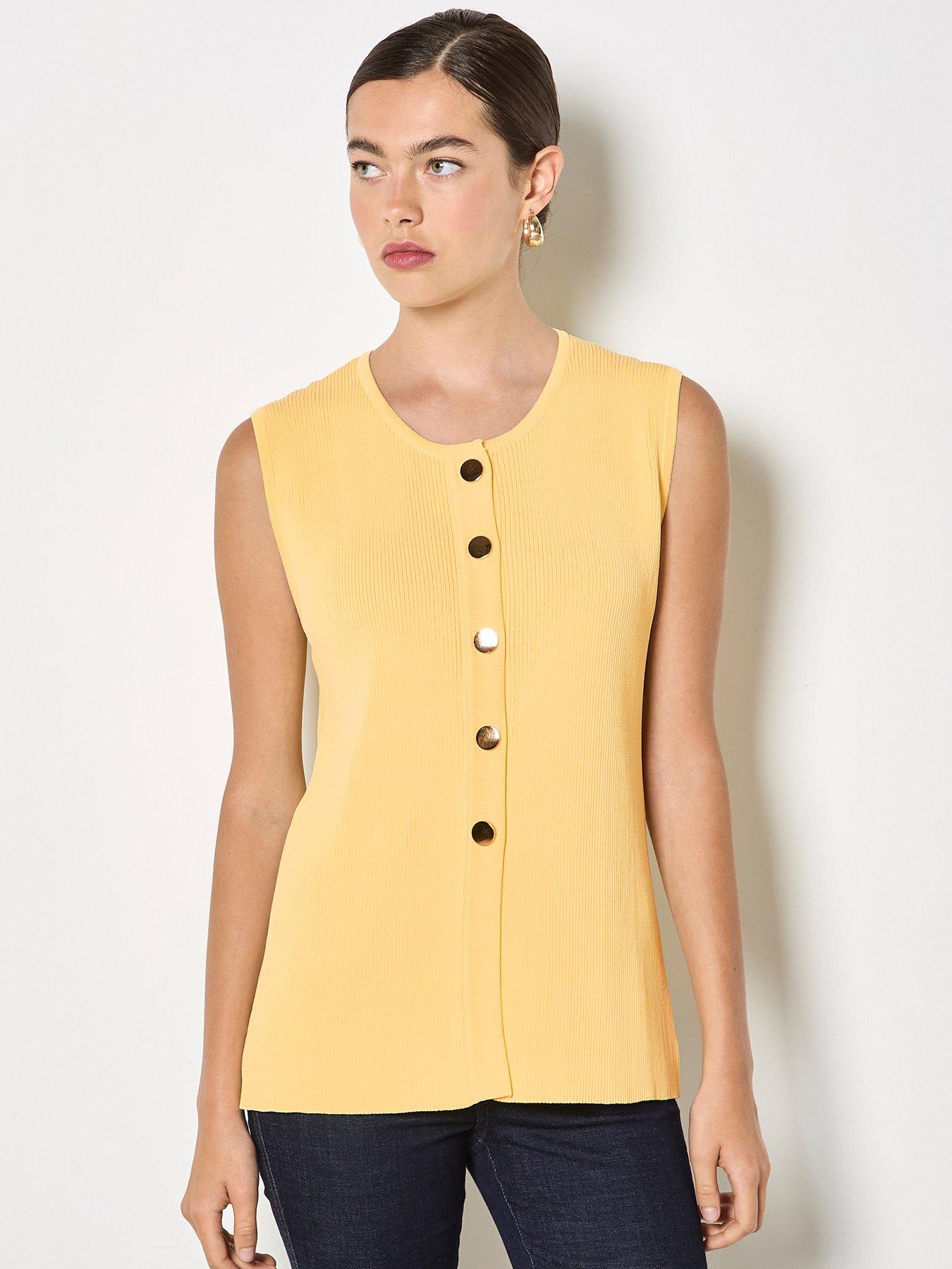 Apricot Button Sleeveless Top - Yellow