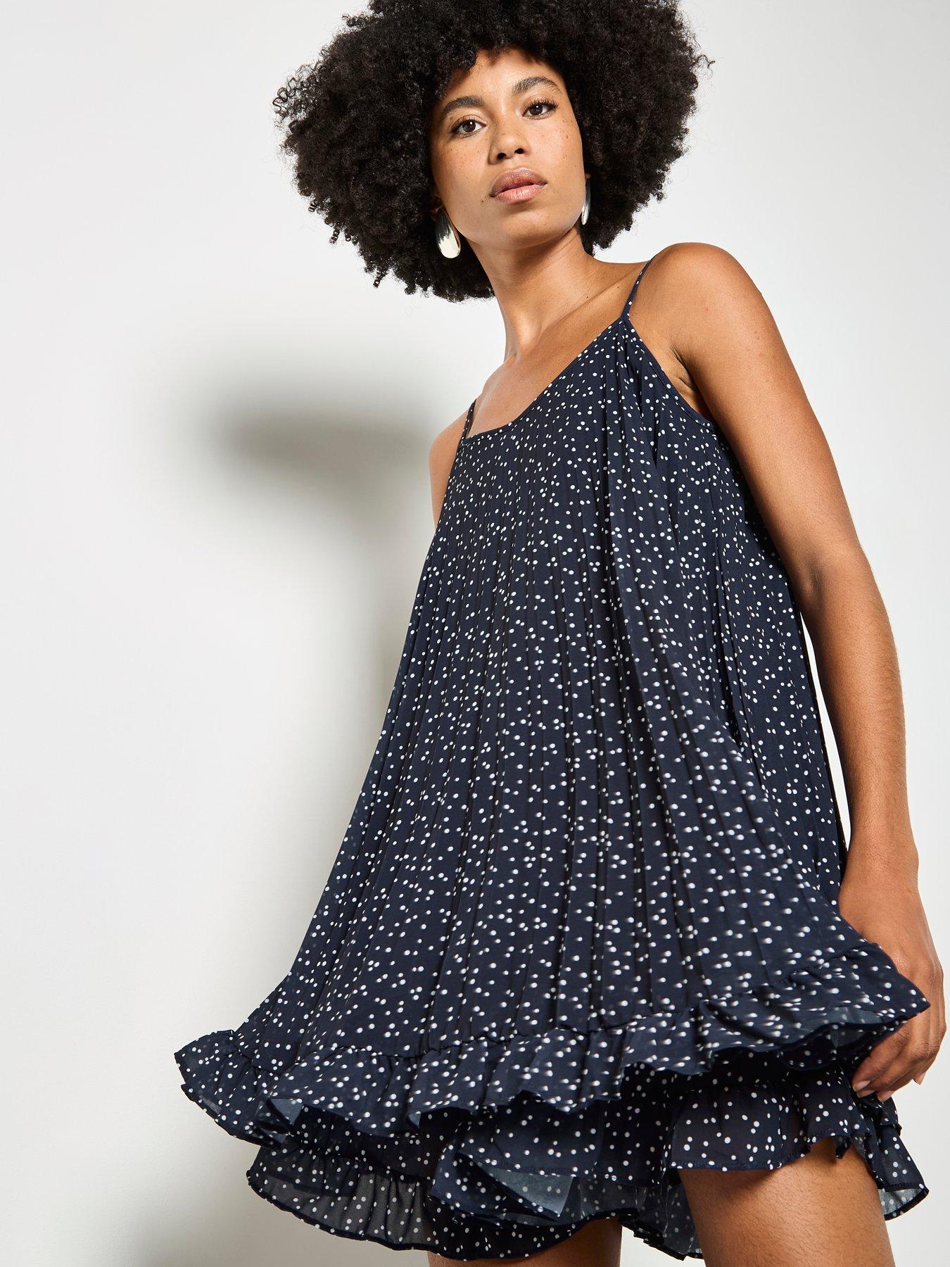 Apricot Micro Spot Plisse Cami Tunic Top - Blue